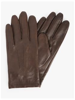 John Lewis Stitching Detail Fleece Lined Leather Gloves, Chocolate