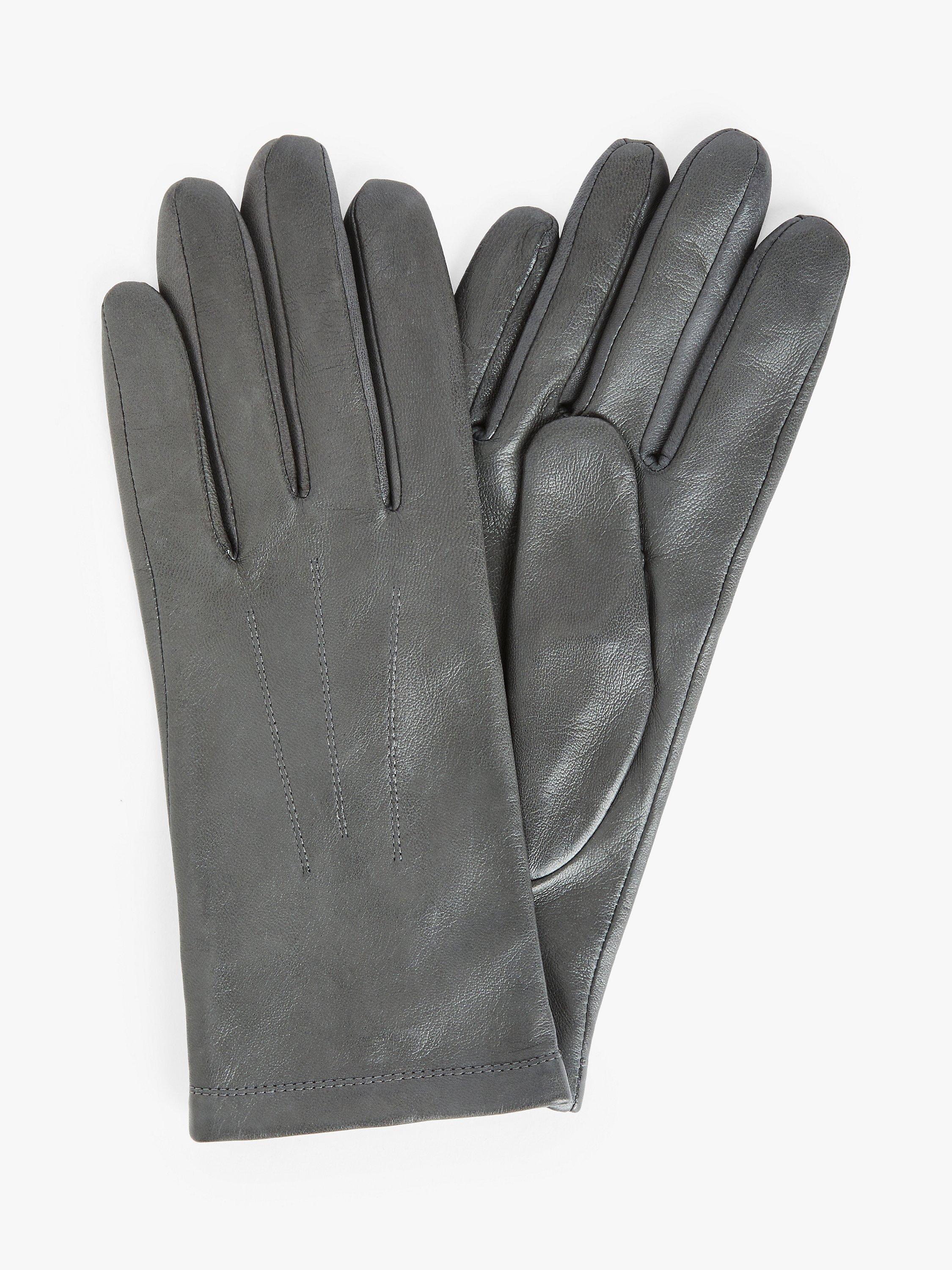 John Lewis Fleece Lined Women's Leather Gloves, Mid Grey