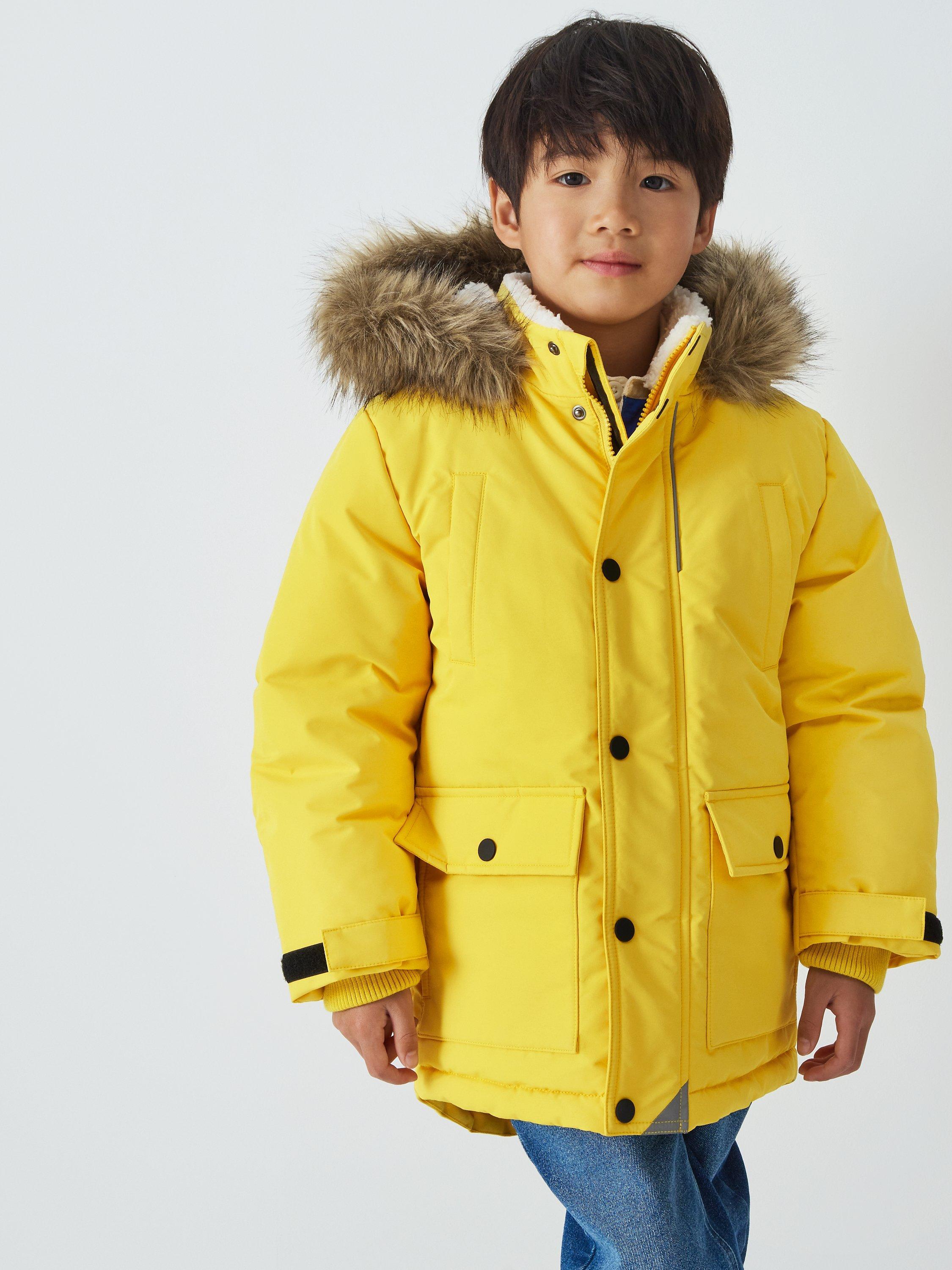John Lewis Kids' Plain Fleece Lined Shower Resistant Parka, Yellow