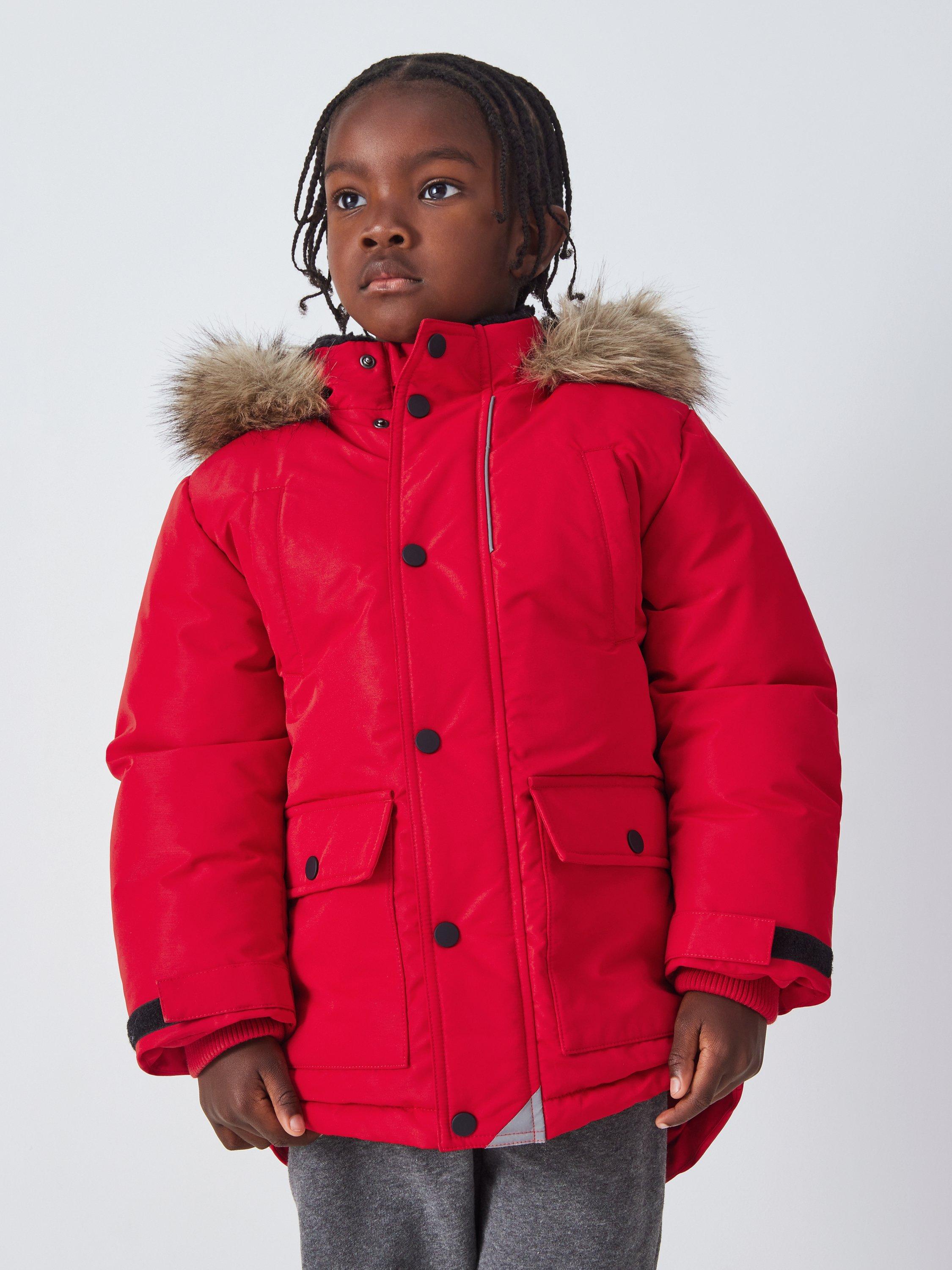 John Lewis Kids' Plain Fleece Lined Shower Resistant Parka, Salsa