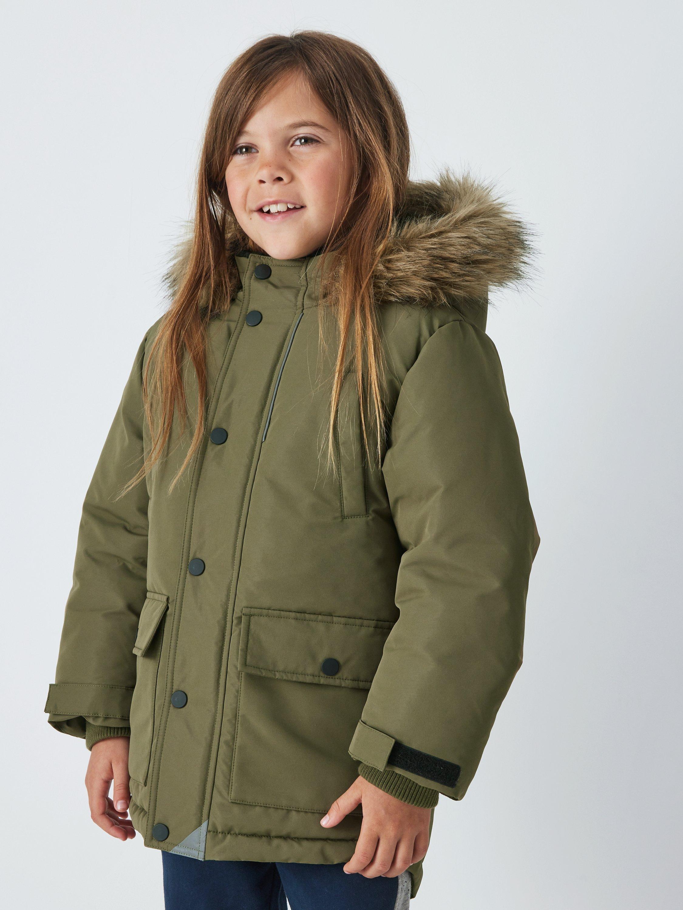 John Lewis Kids' Plain Fleece Lined Shower Resistant Parka, Khaki