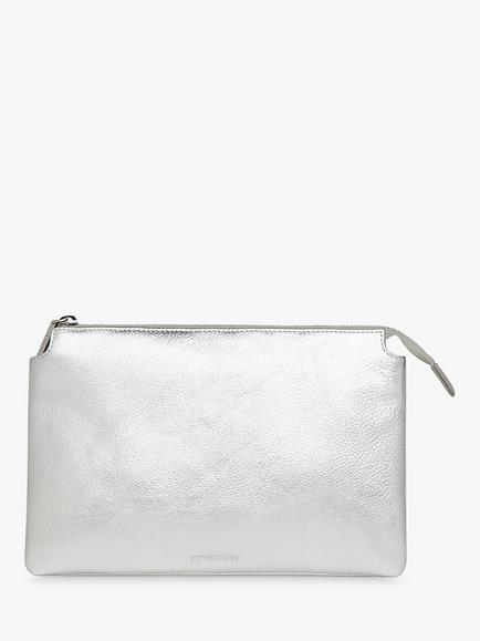Whistles Elita Leather Double Pouch Clutch Bag, Silver