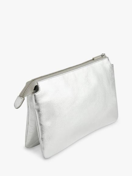 Whistles Elita Leather Double Pouch Clutch Bag - view 2, Silver