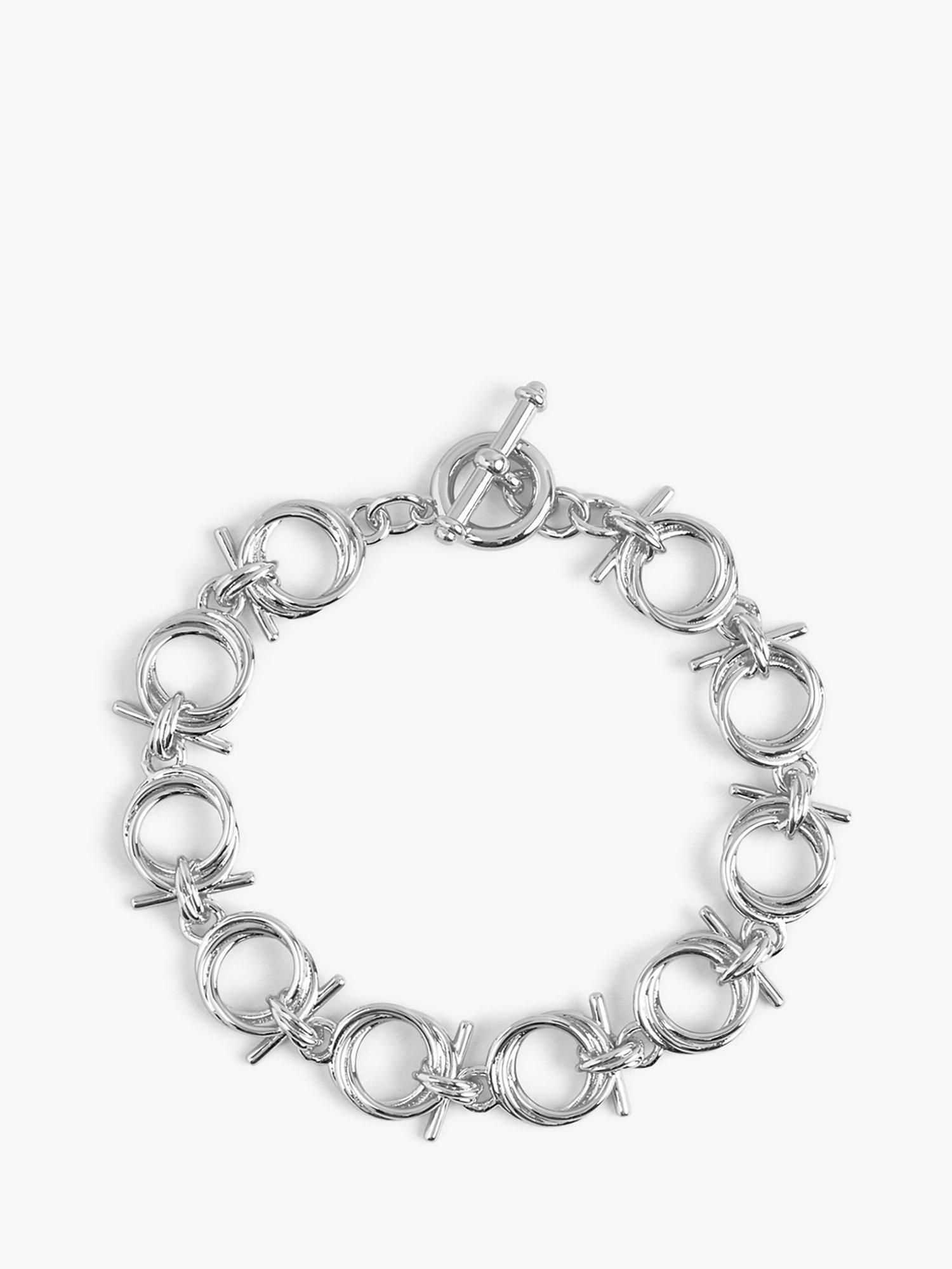 HUSH Talia T-Bar Hoop Link Chain Bracelet, Silver