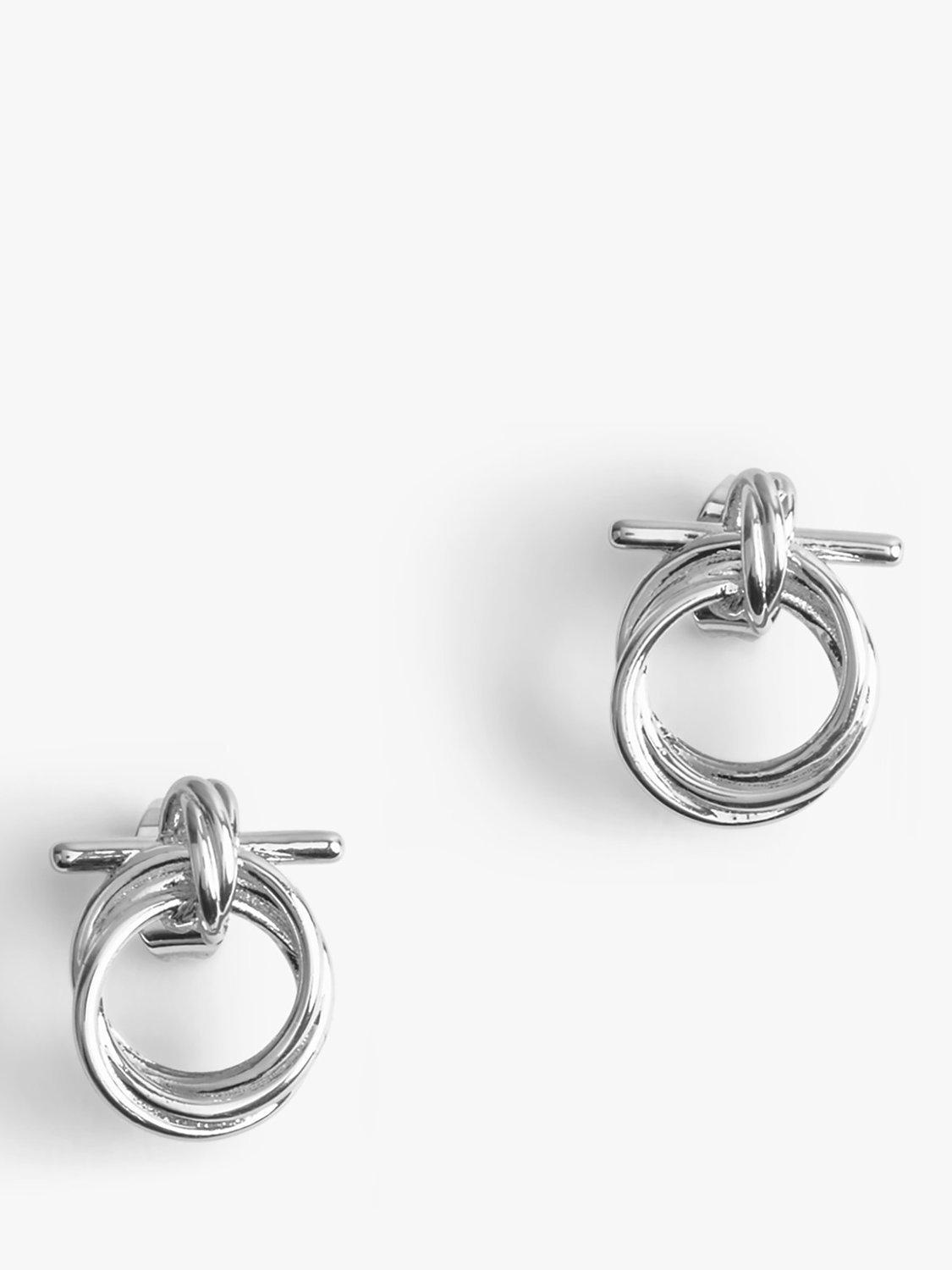 HUSH Talia T-Bar Hoop Stud Earrings, Silver