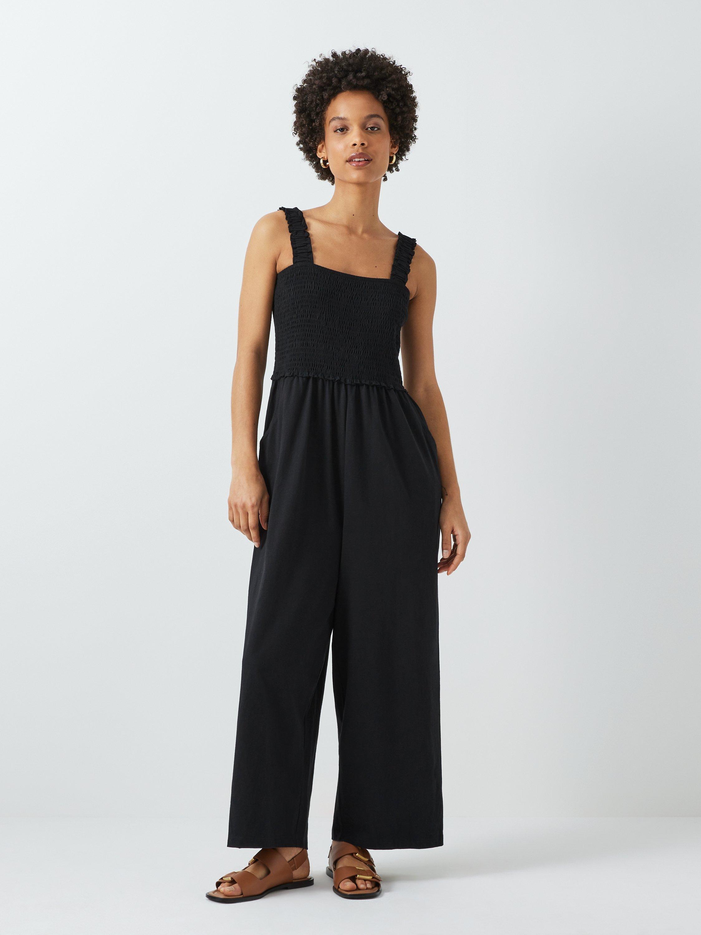 John Lewis ANYDAY Plain Shirred Bodice Jumpsuit, Black