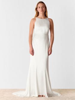 Whistles Lina Satin Wedding Dress, Ivory/Multi, Ivory/Multi