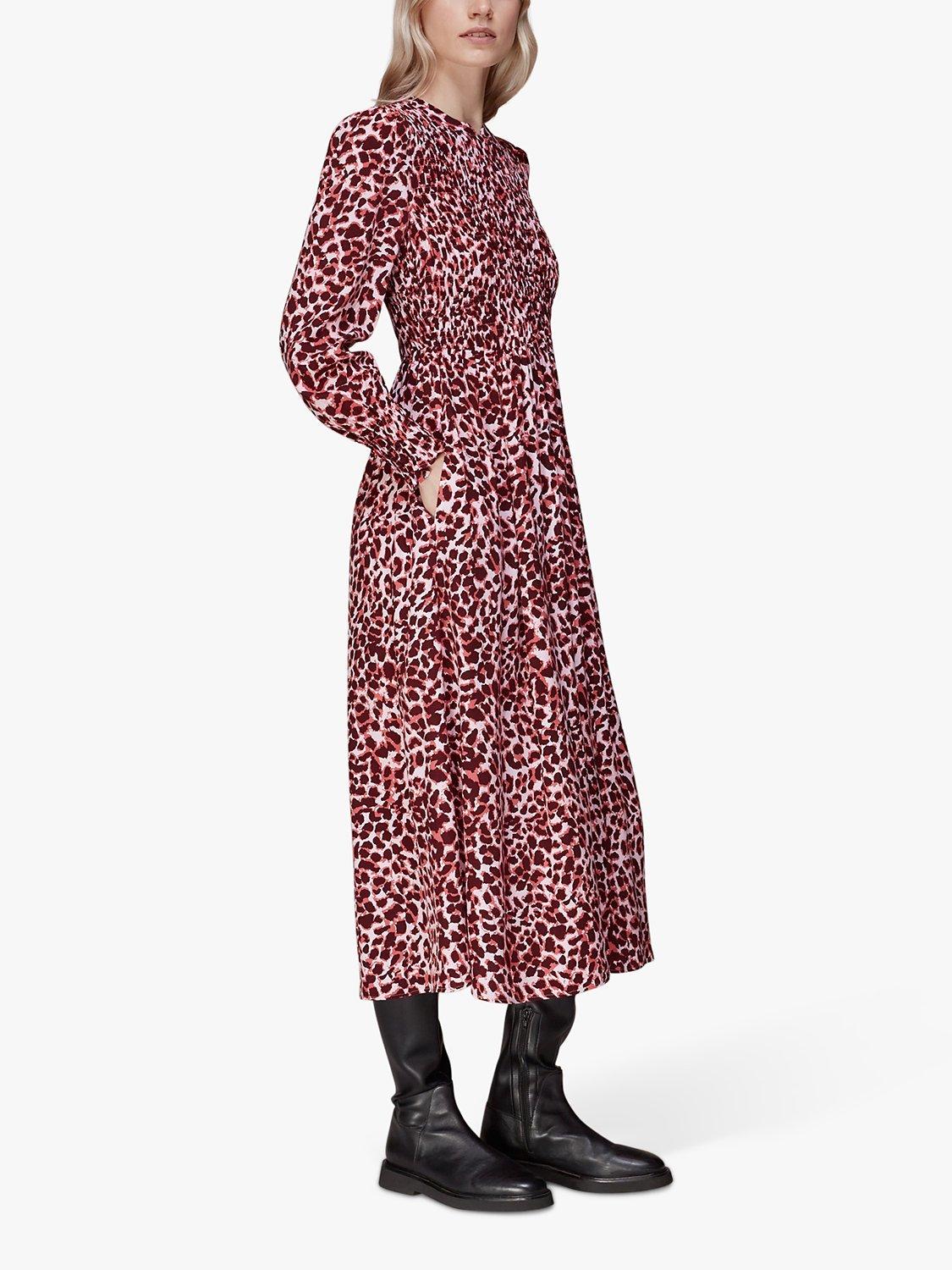 Whistles Abstract Cheetah Print Midi Dress, Pink/Multi