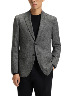 BOSS Janson Herringbone Wool and Silk Suit Jacket, Black, Black