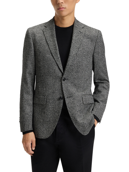 BOSS Janson Herringbone Wool and Silk Suit Jacket, Black, Black