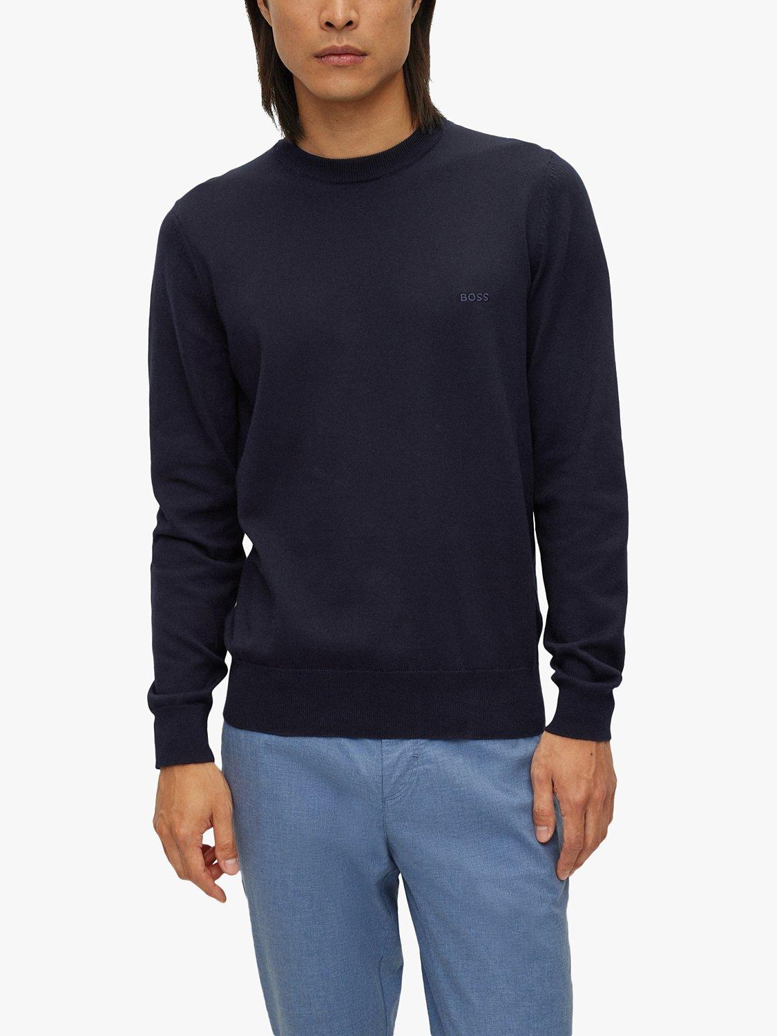 BOSS Pacas Cotton Crew Neck Jumper, Dark Blue