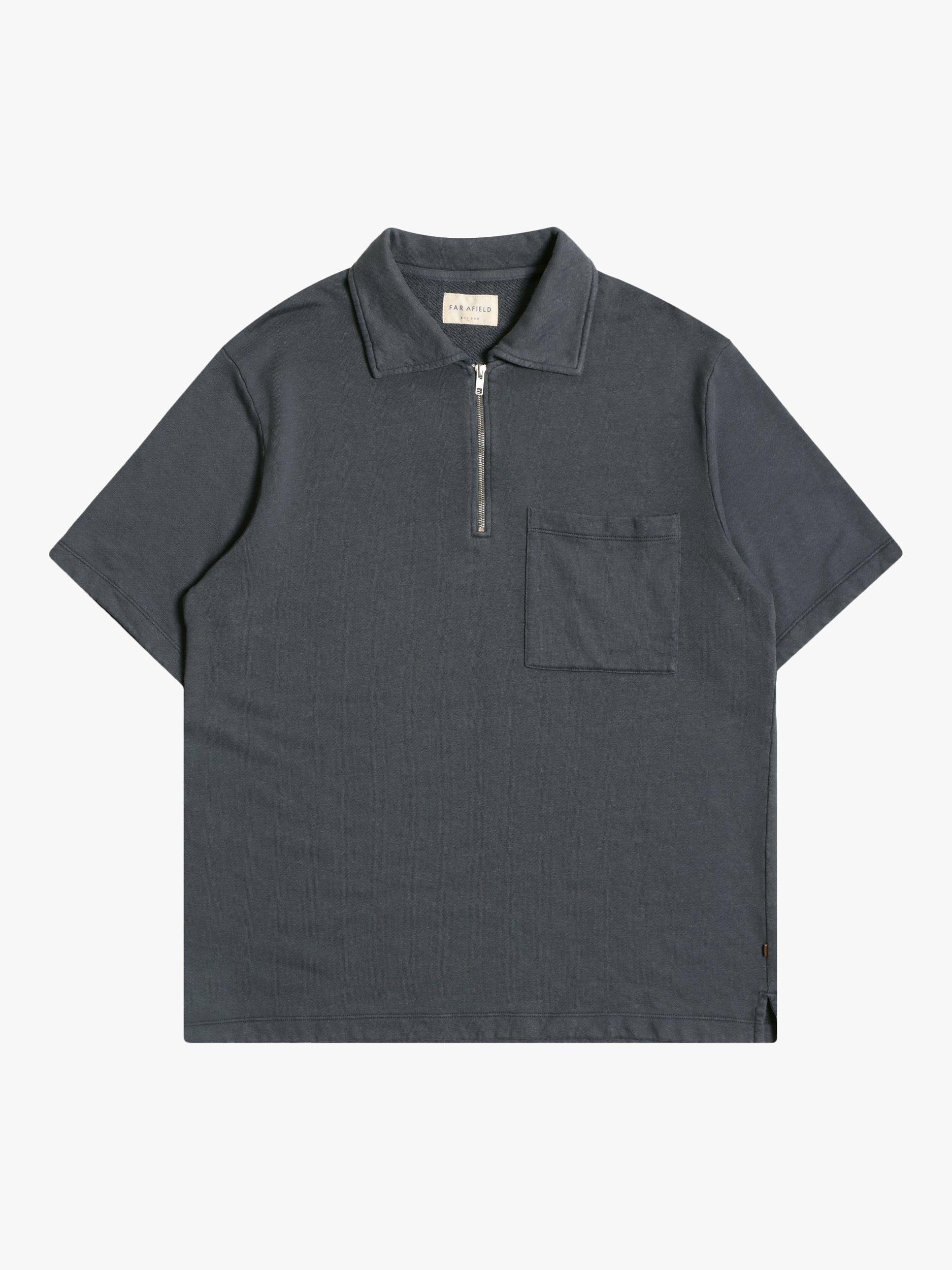 Far Afield Popov Zip Neck Polo Shirt, Blue Nights