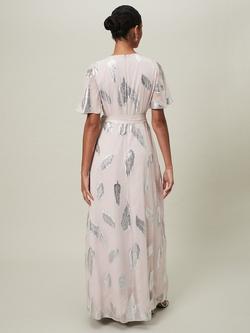 Phase Eight Larah Silk Blend Feather Print Maxi Dress - view 2, Misty Mauve/Silver