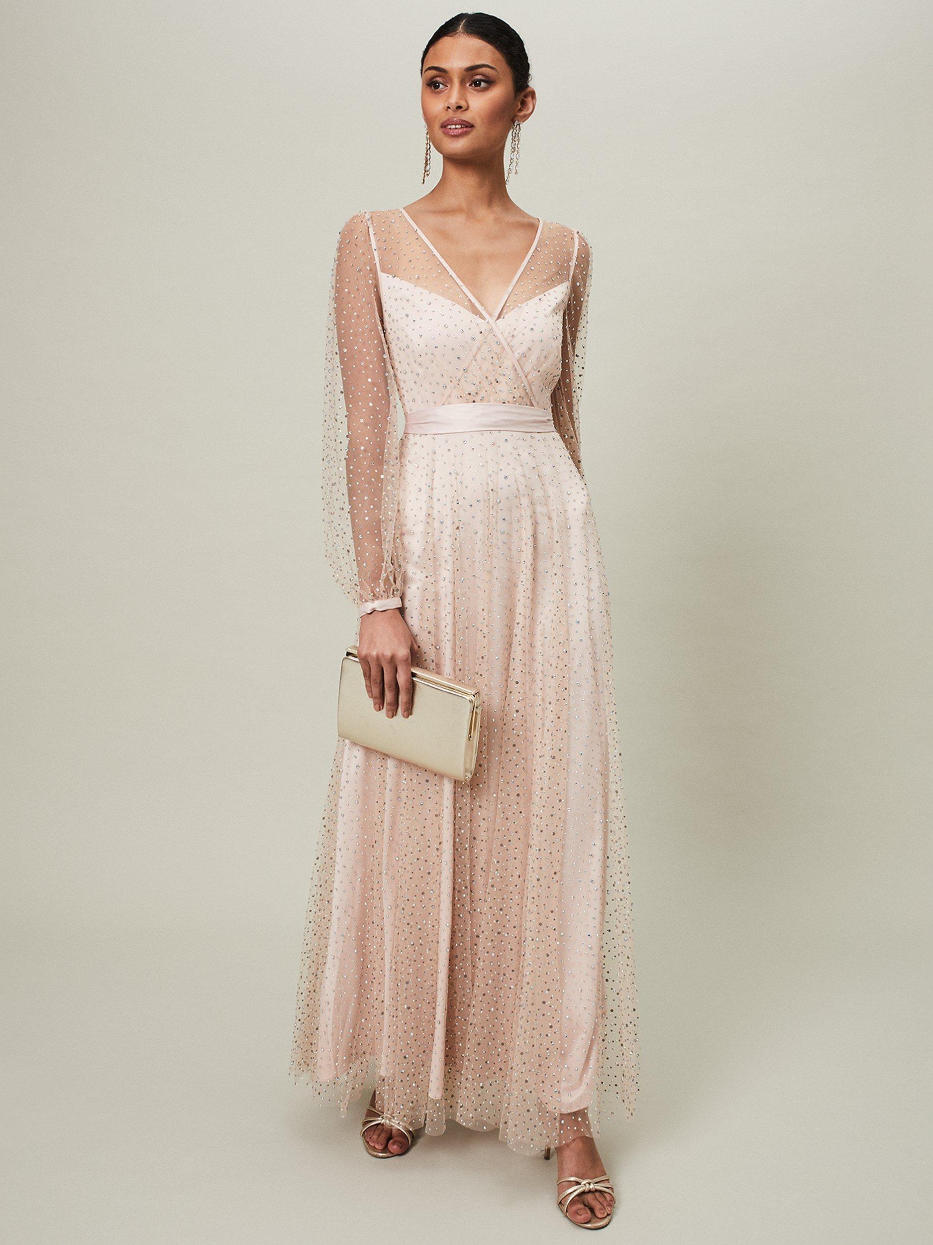 Phase Eight Ashley Hotfix Sheer Maxi Dress Champagne