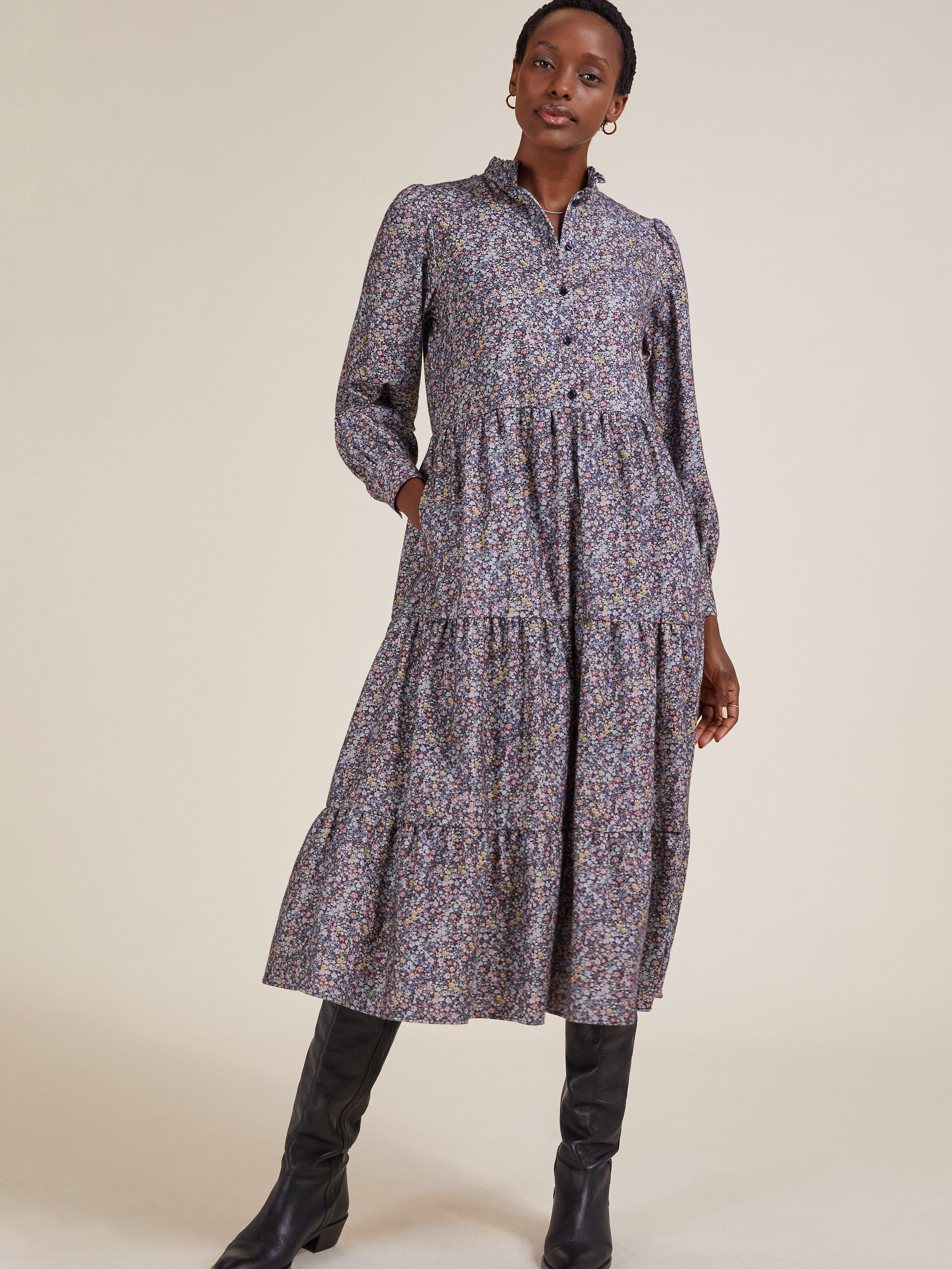Baukjen Cadie Organic Cotton Ditsy Floral Print Dress, Navy