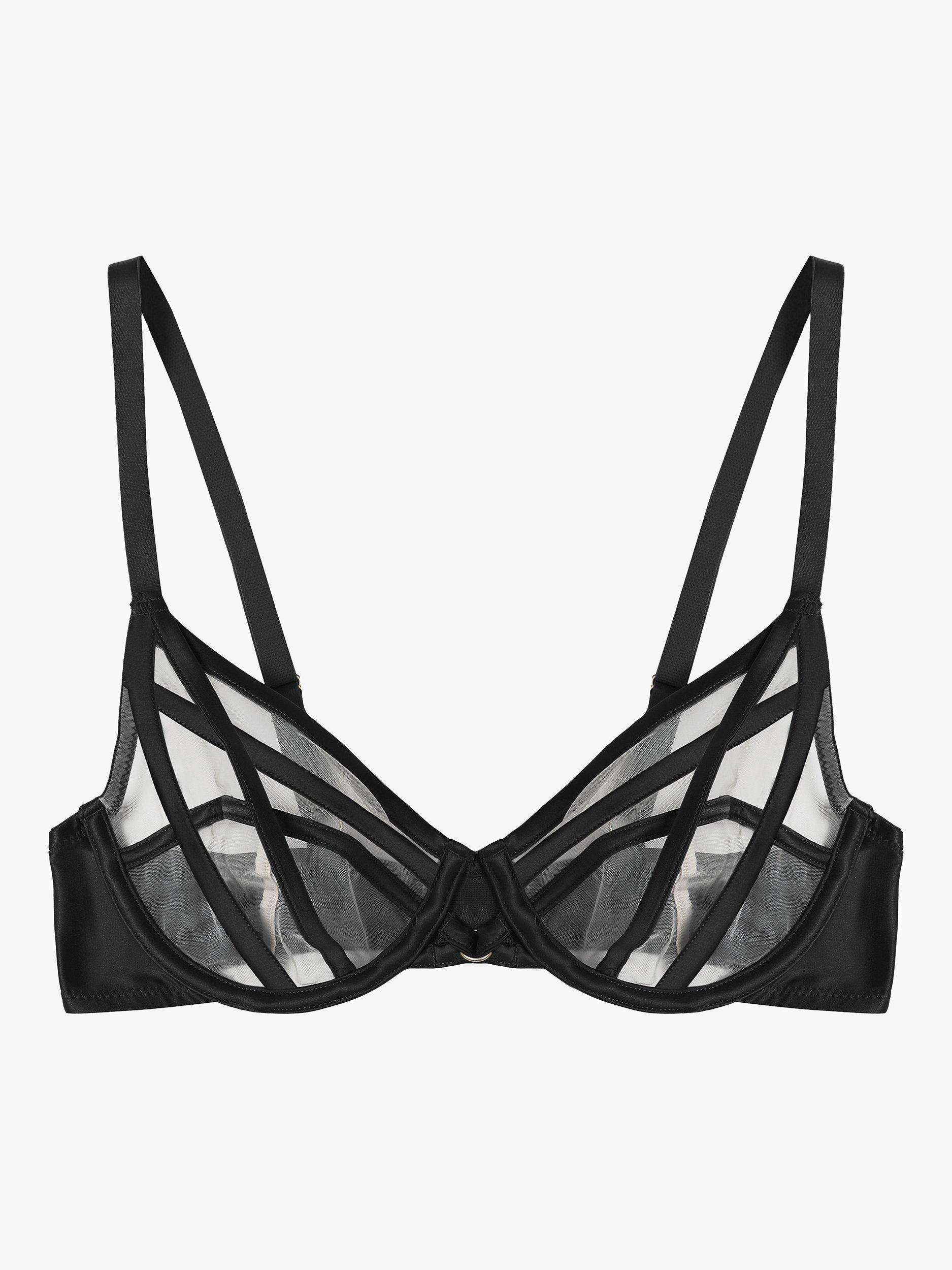 Playful Promises Ramona Strap Detail Illusion Mesh Plunge Bra, Black, 30E