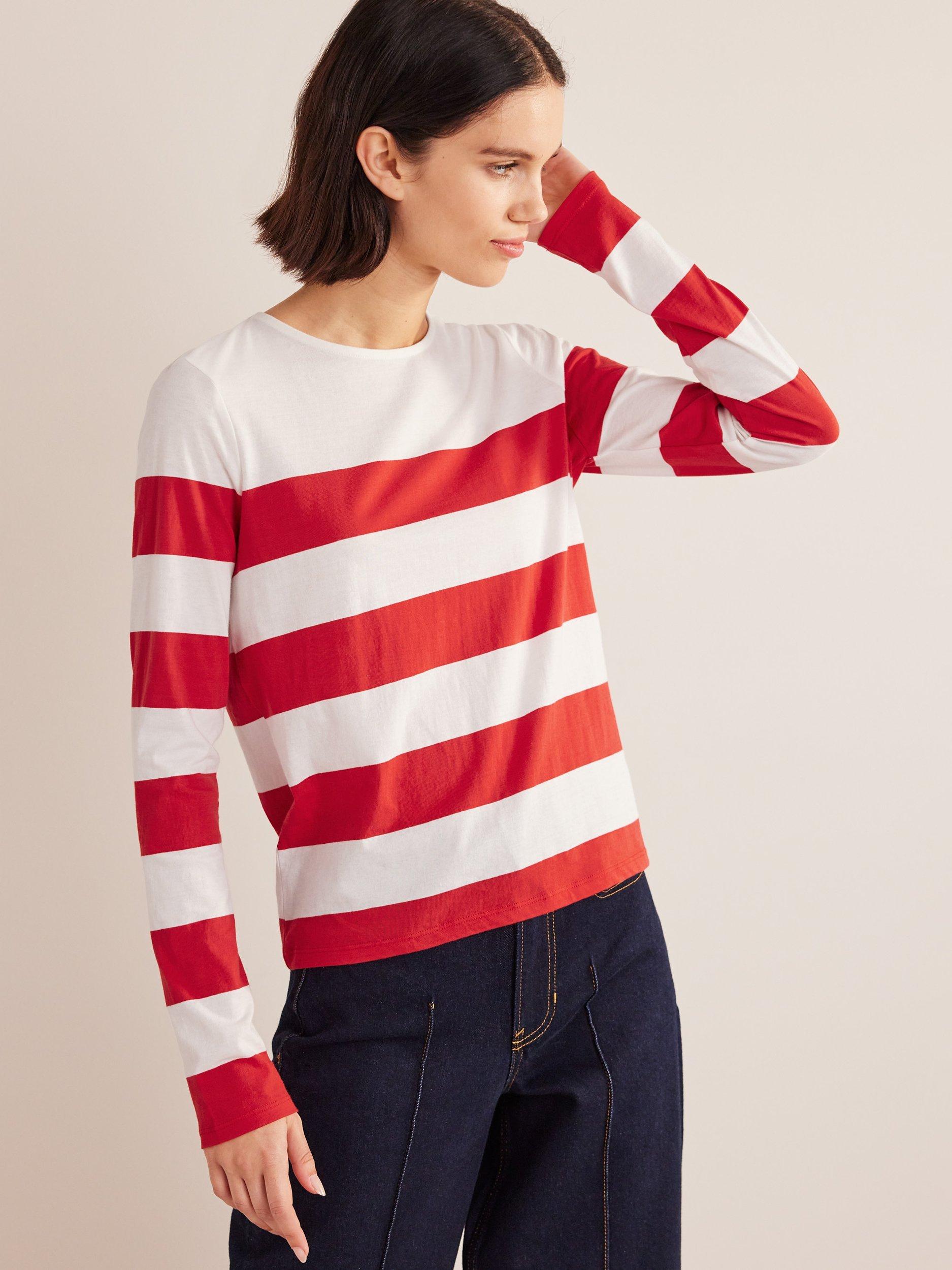 Boden Breton Long Sleeve Stripe Top, Red/White
