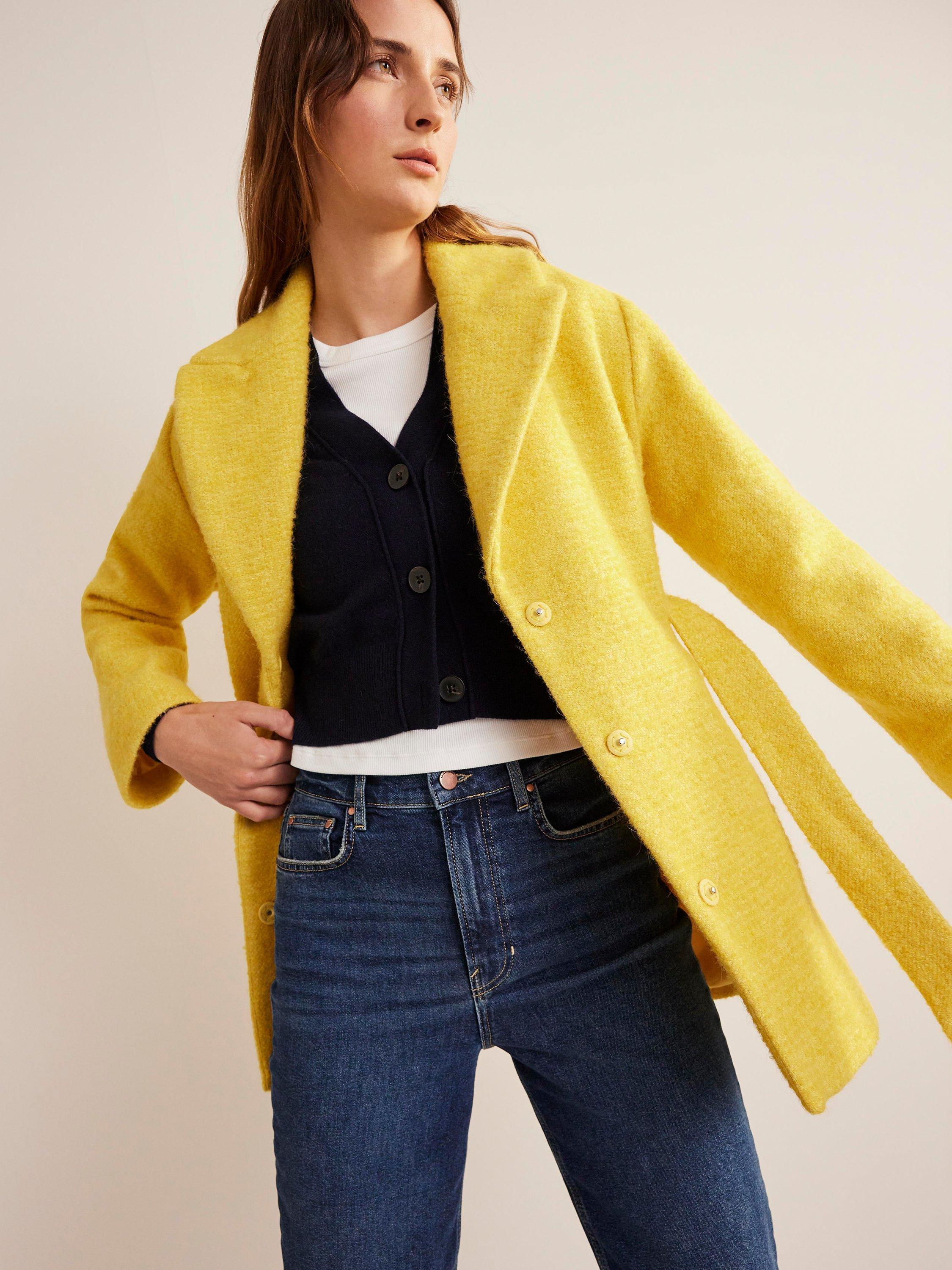Boden Belted Textured Wool Blend Coat, Yellow