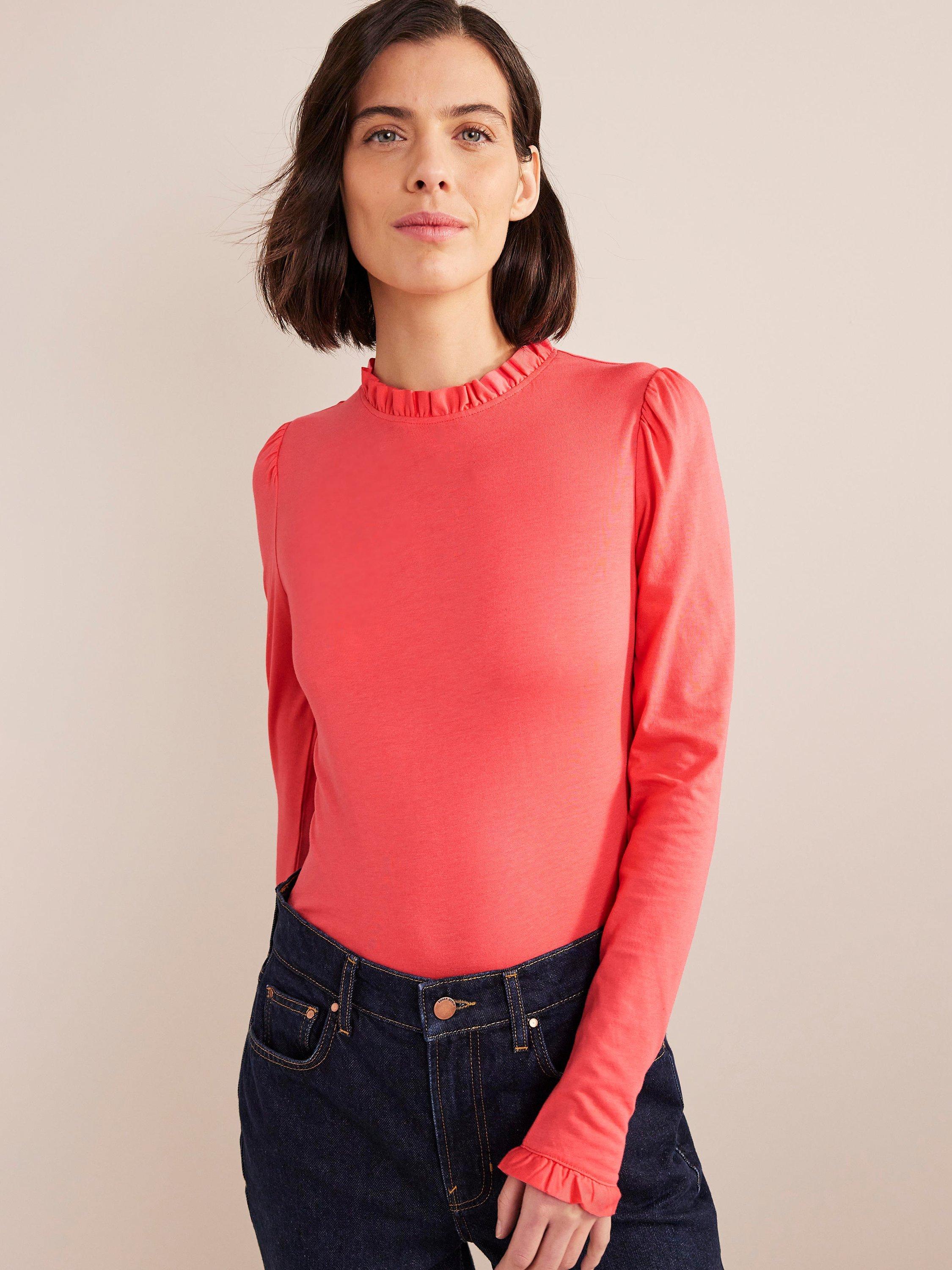 Boden Supersoft Frill Detail Top, Coral