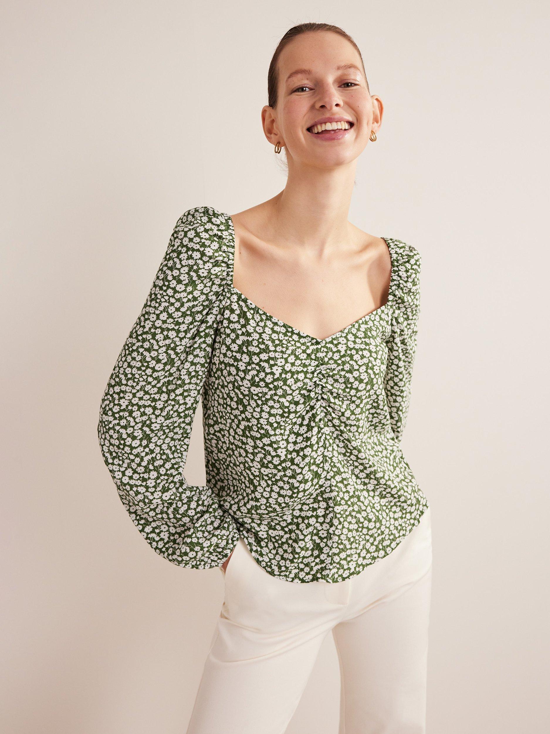 Boden Tulip Sprig Print Top, Bean, 14