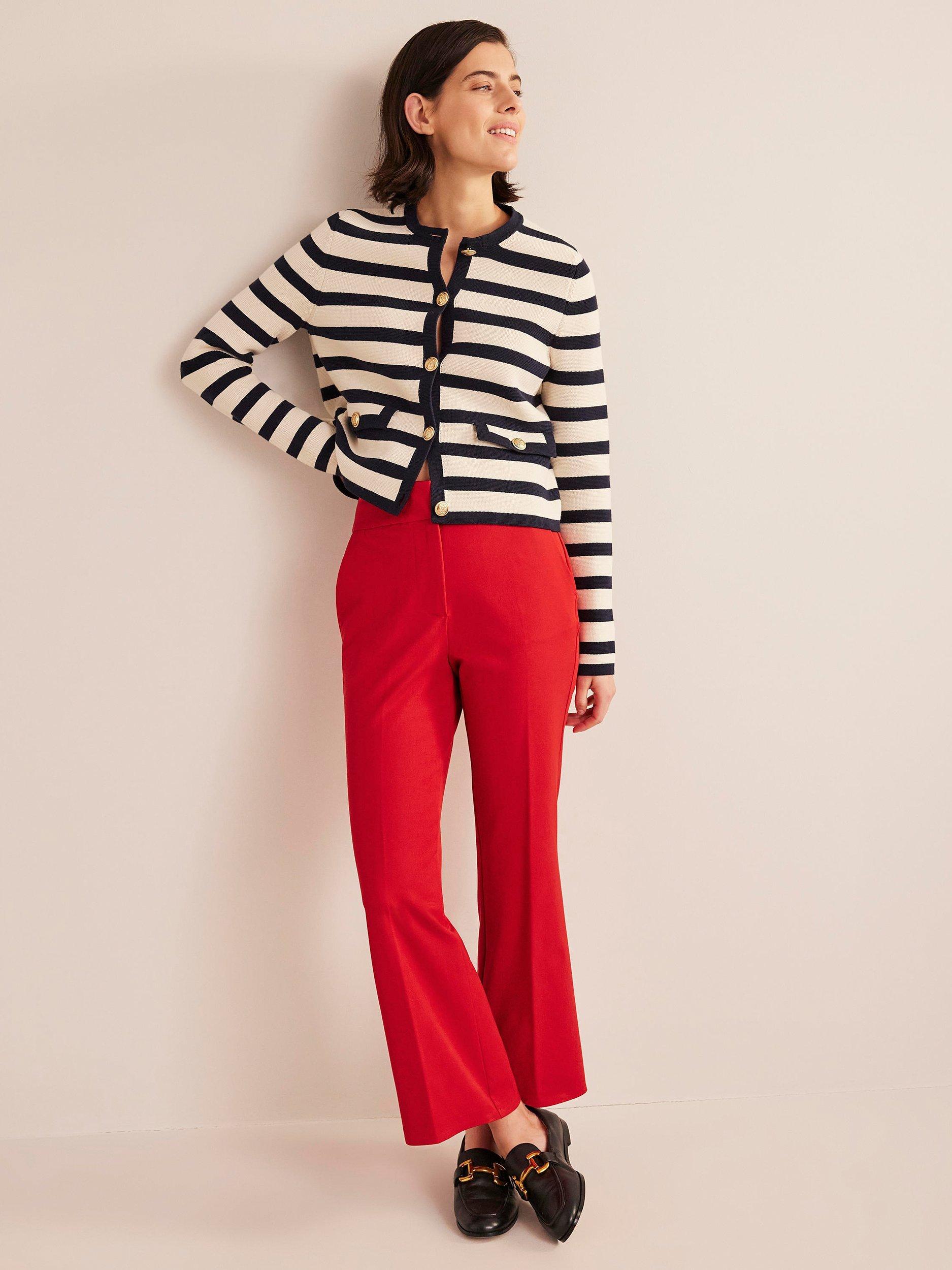 Boden Cropped Flare Stretch Trousers, Red