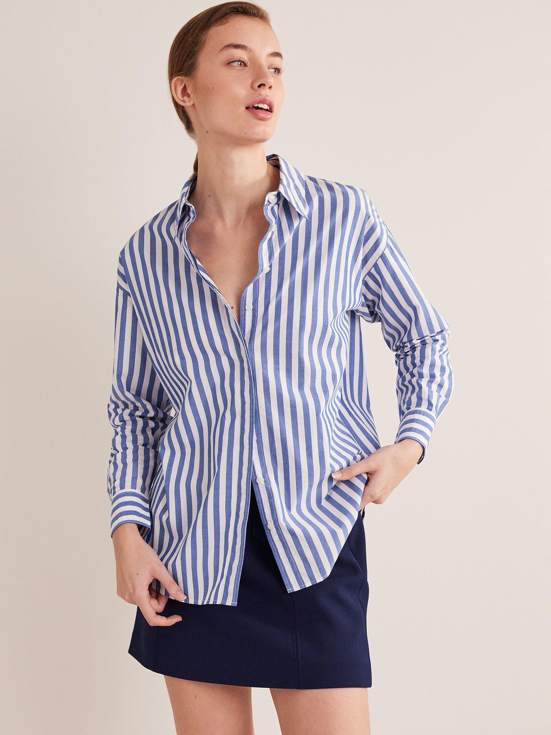 Boden Oversized Stripe Cotton Shirt, Cobalt