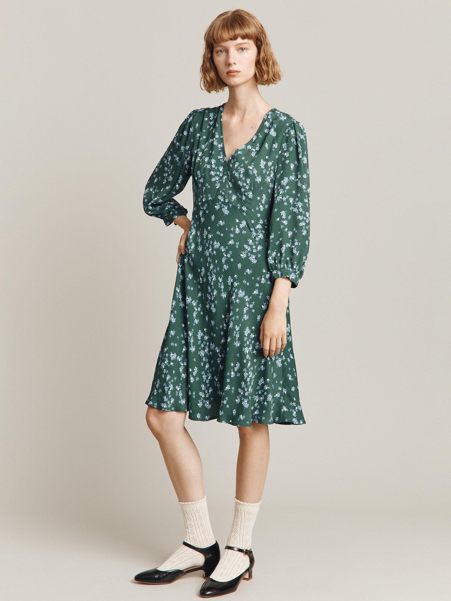Ghost Elfie Floral Knee Length Dress, Green Trailing Daisy