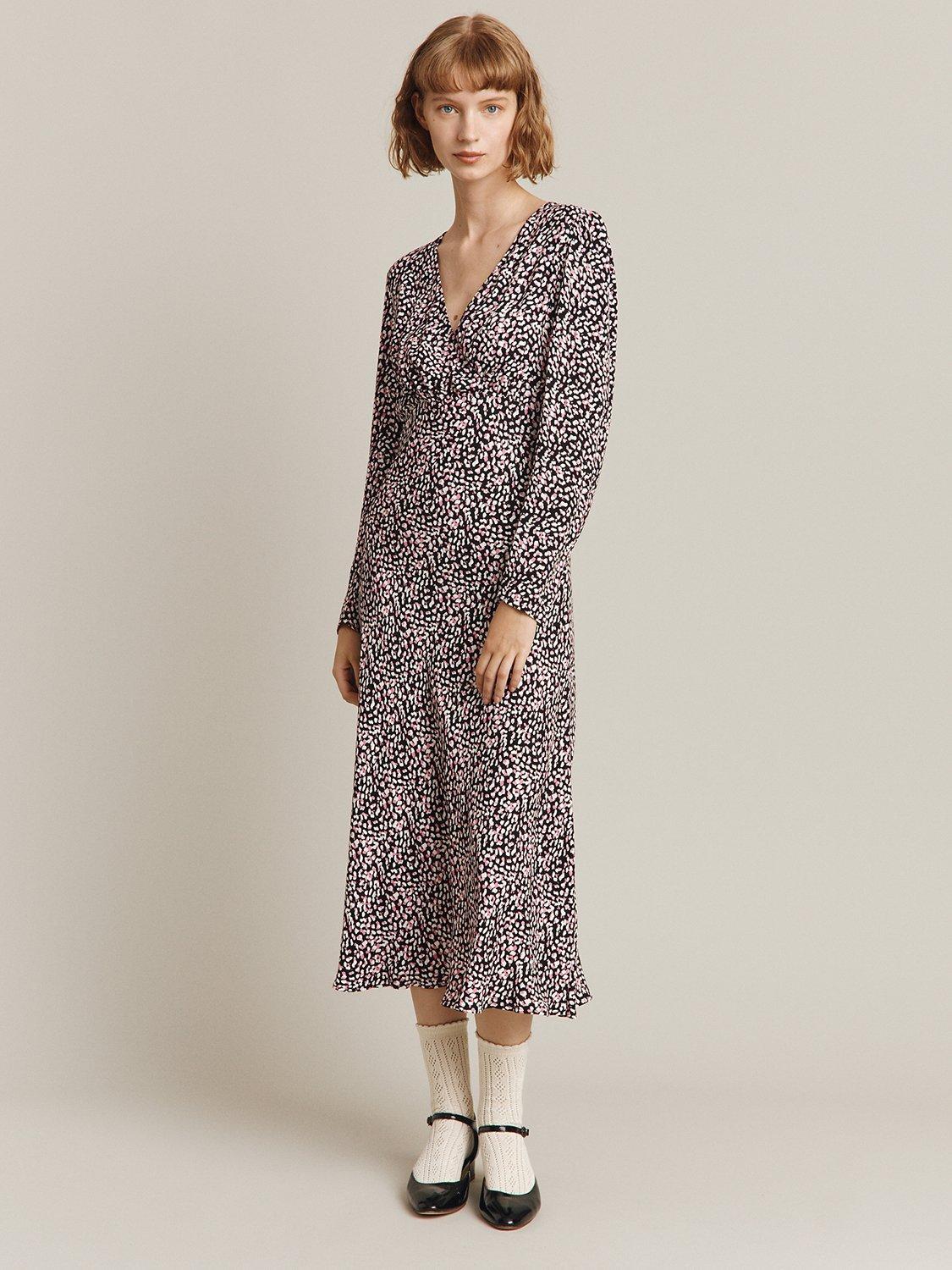 Ghost Freya Animal Midi Dress, Navy Leopard Print