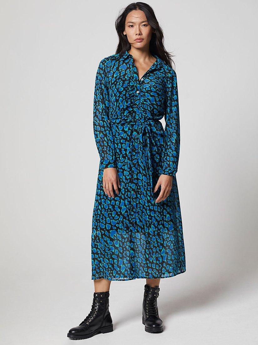 Mint Velvet Animal Print Shirt Midi Dress, Blue/Multi