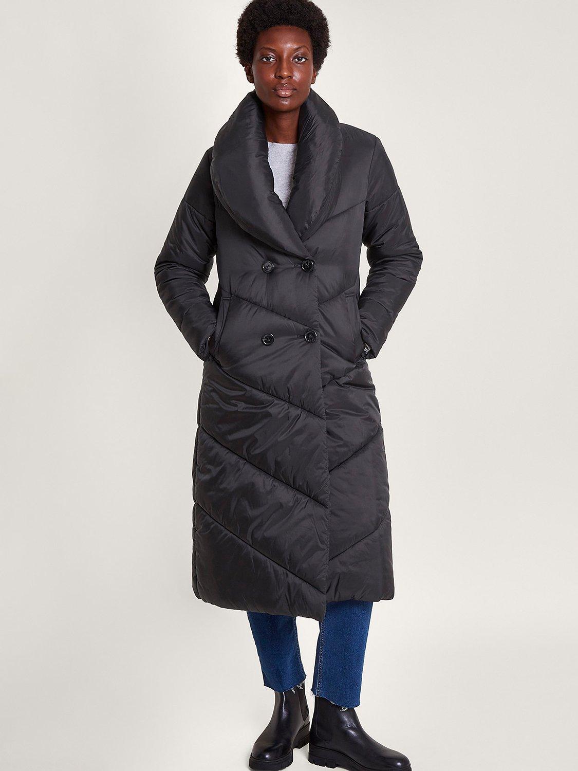Monsoon Clara Sustainable Padded Maxi Coat, Black, M