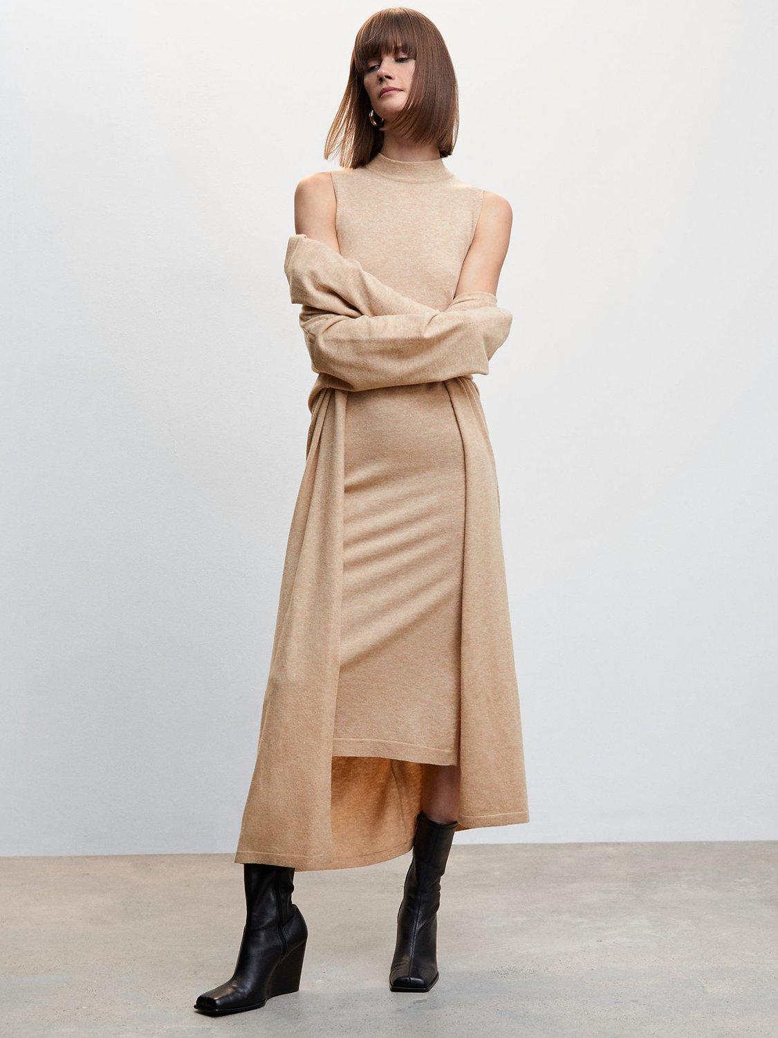 Mango Port Slide Slit Knit Dress, Red, Brown