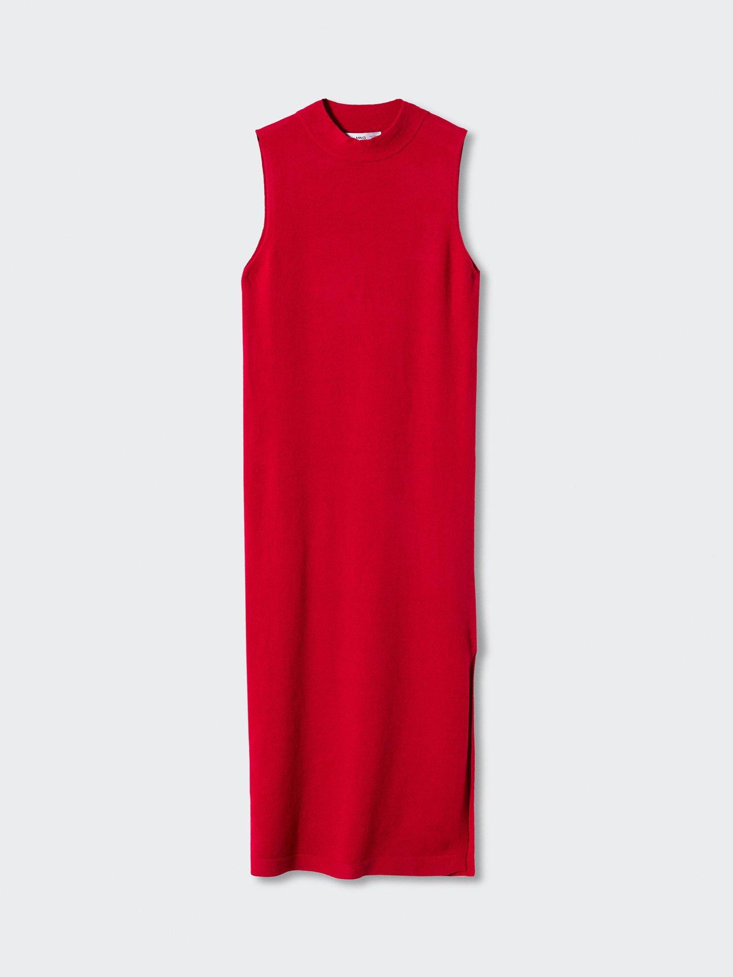 Mango Port Slide Slit Knit Dress, Red, Red