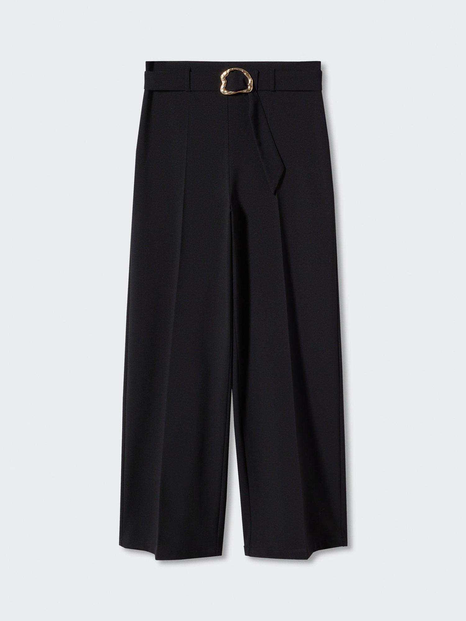 Mango Belt Straight Fit Trousers, Black