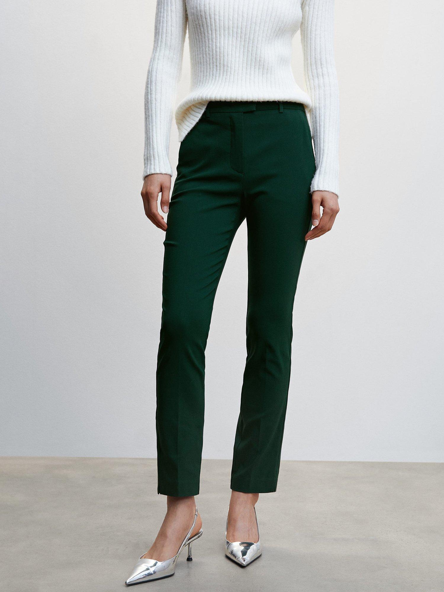Mango Cola Tailored Cropped Trousers, Green