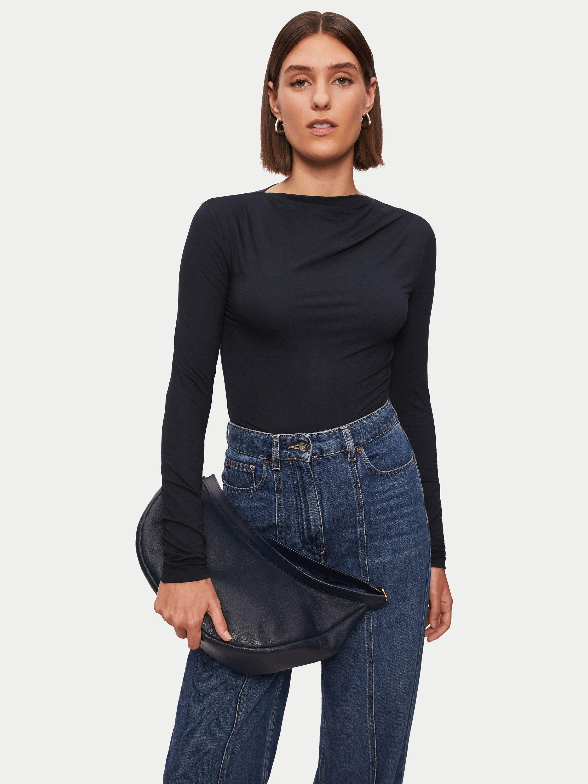 Jigsaw Pleat Neck Long Sleeve Top