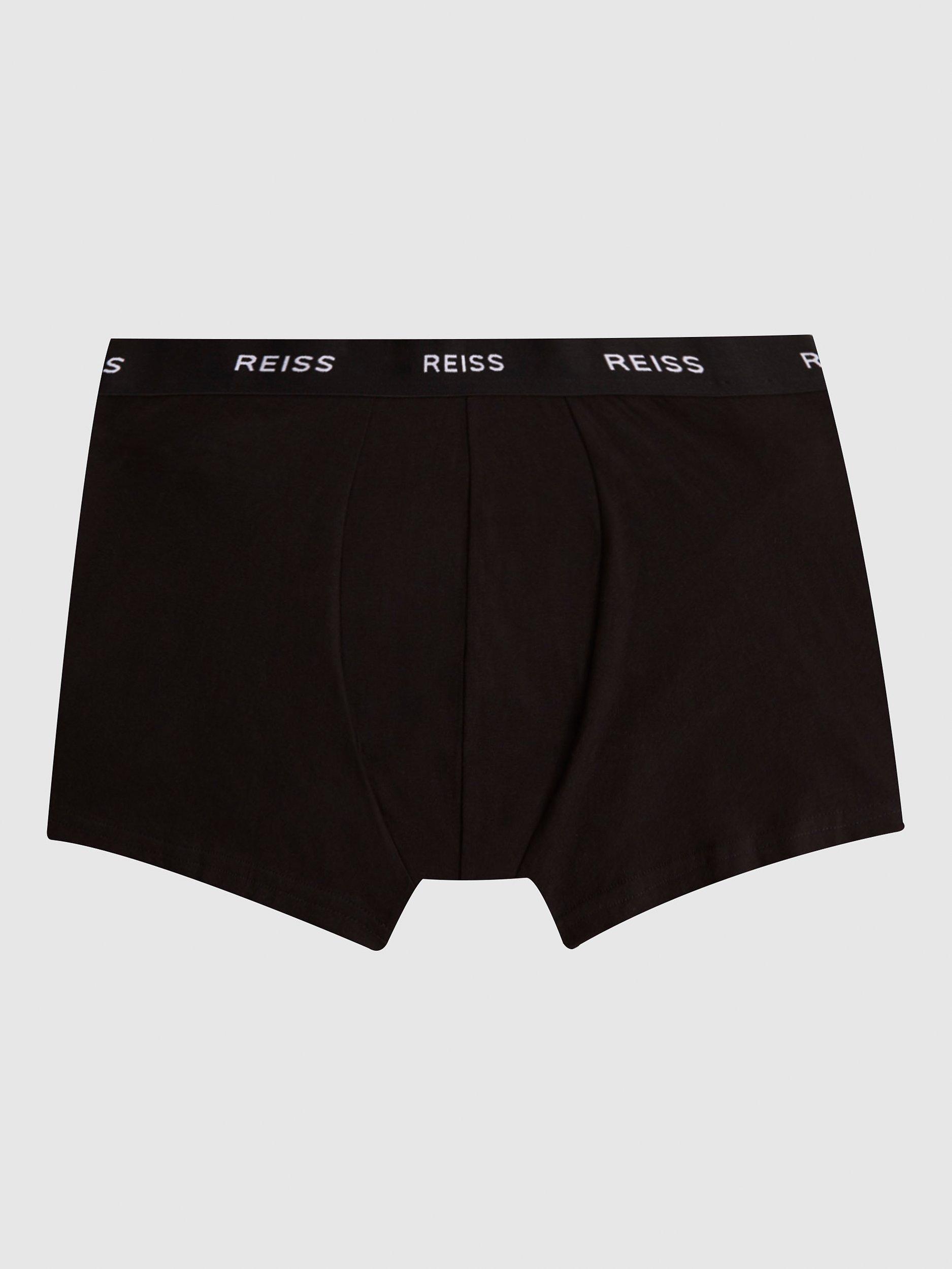 Product image 2 of 4, which shows Reiss Heller Organic Cotton Blend Trunks, Pack of 3, Black, S