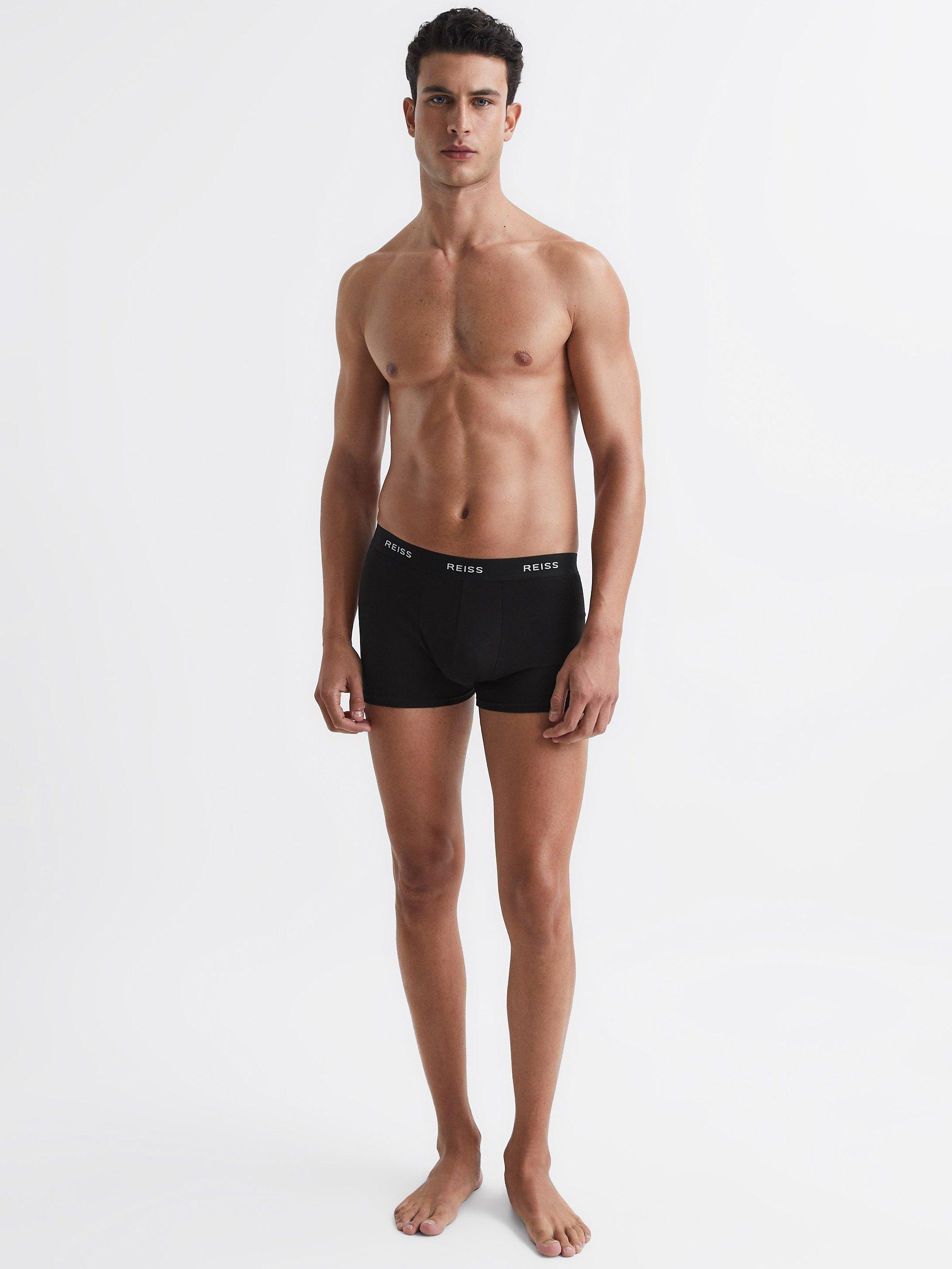 Product image 3 of 4, which shows Reiss Heller Organic Cotton Blend Trunks, Pack of 3, Black, S