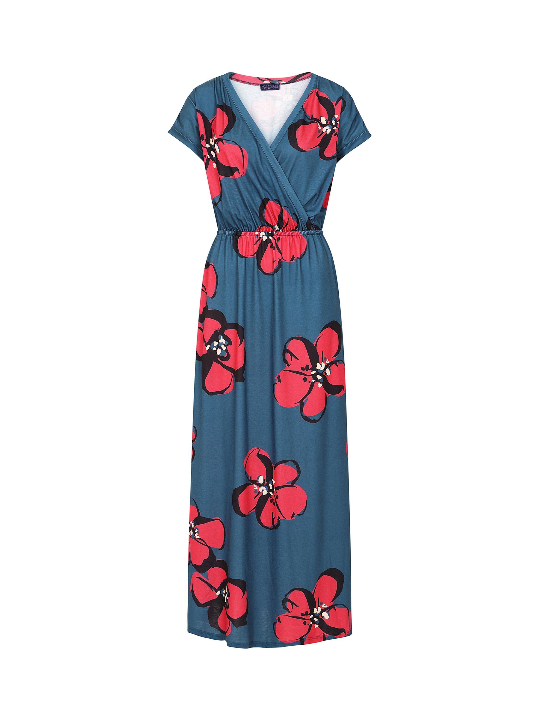 Product image 6 of 7, which shows HotSquash Mock Wrap Maxi Dress, Floral Teal/Coral, 10