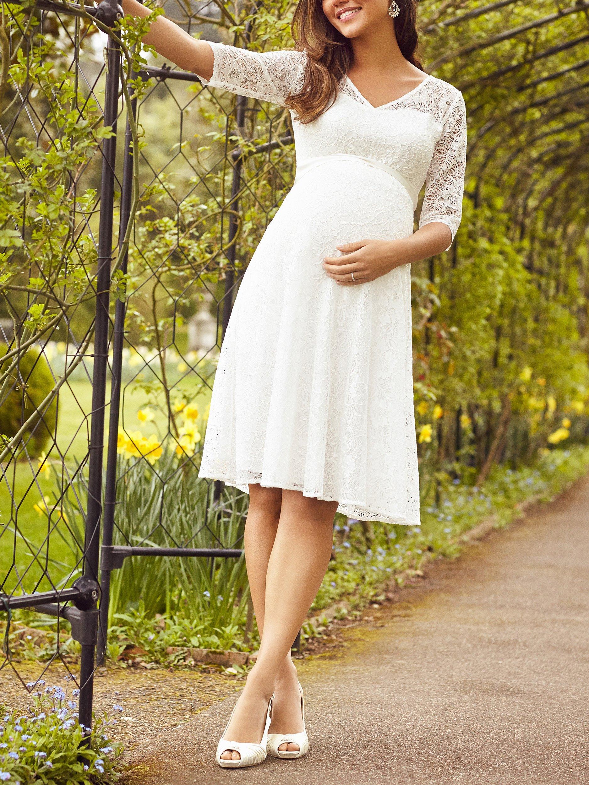 Product image 3 of 7, which shows Tiffany Rose Flossie Maternity Lace Short Wedding Dress, Ivory, 6-8