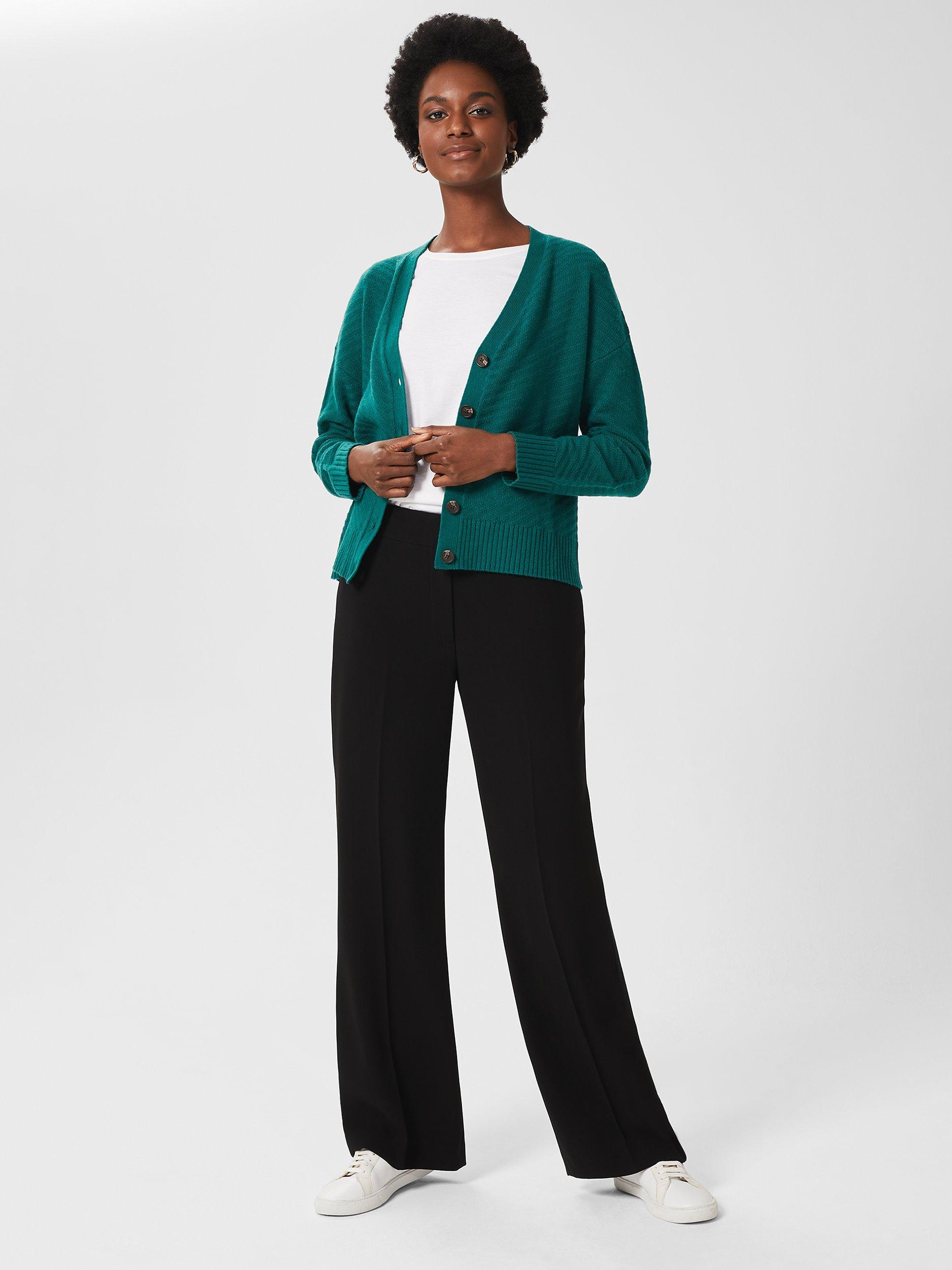 Product image 1 of 5, which shows Hobbs Petite Mel Straight Leg Trousers, Black, 22