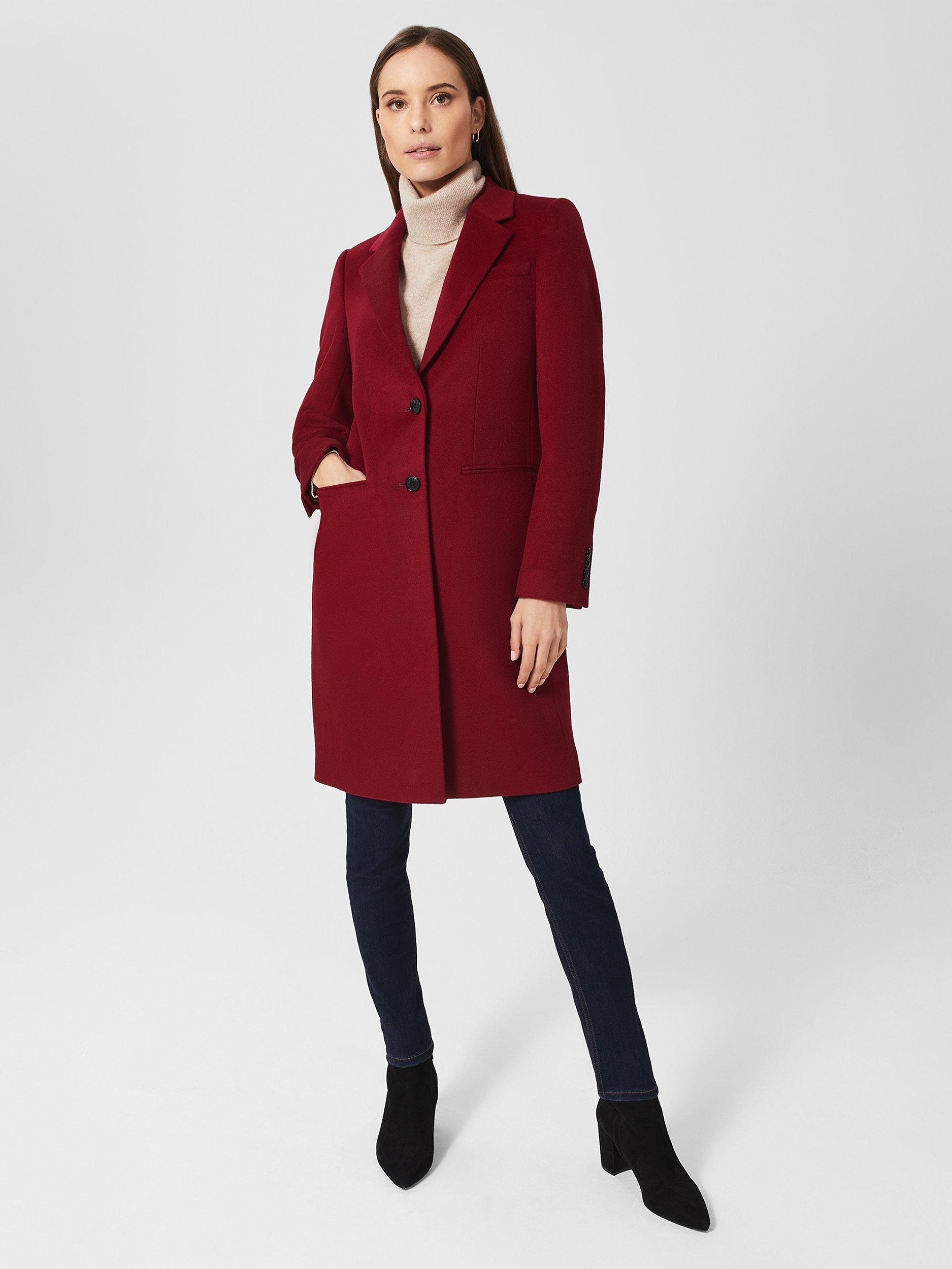 Hobbs Tilda Longline Wool Coat, Rhubarb Red