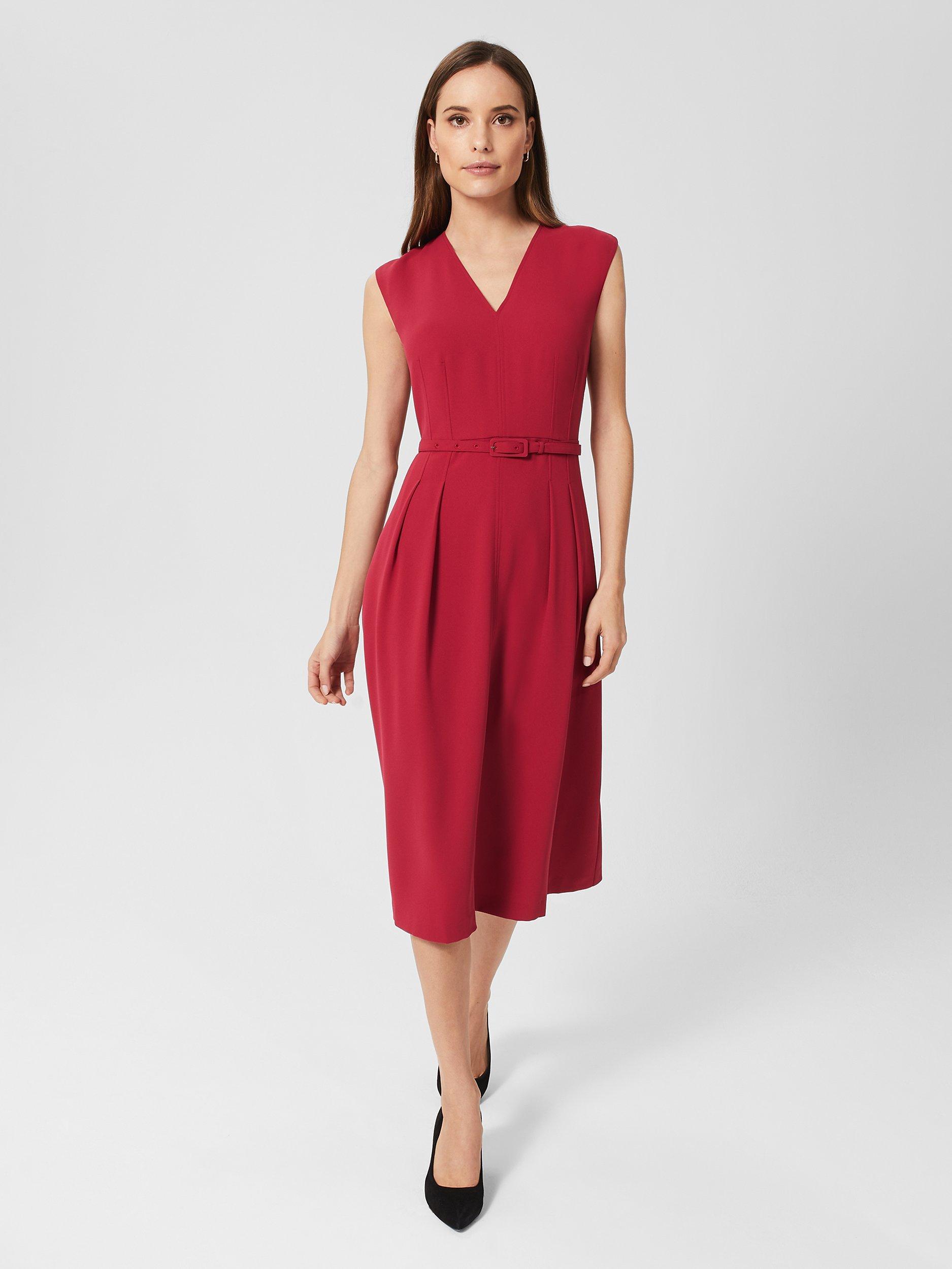 Hobbs Tessa Crepe Midi Dress, Cranberry Pink