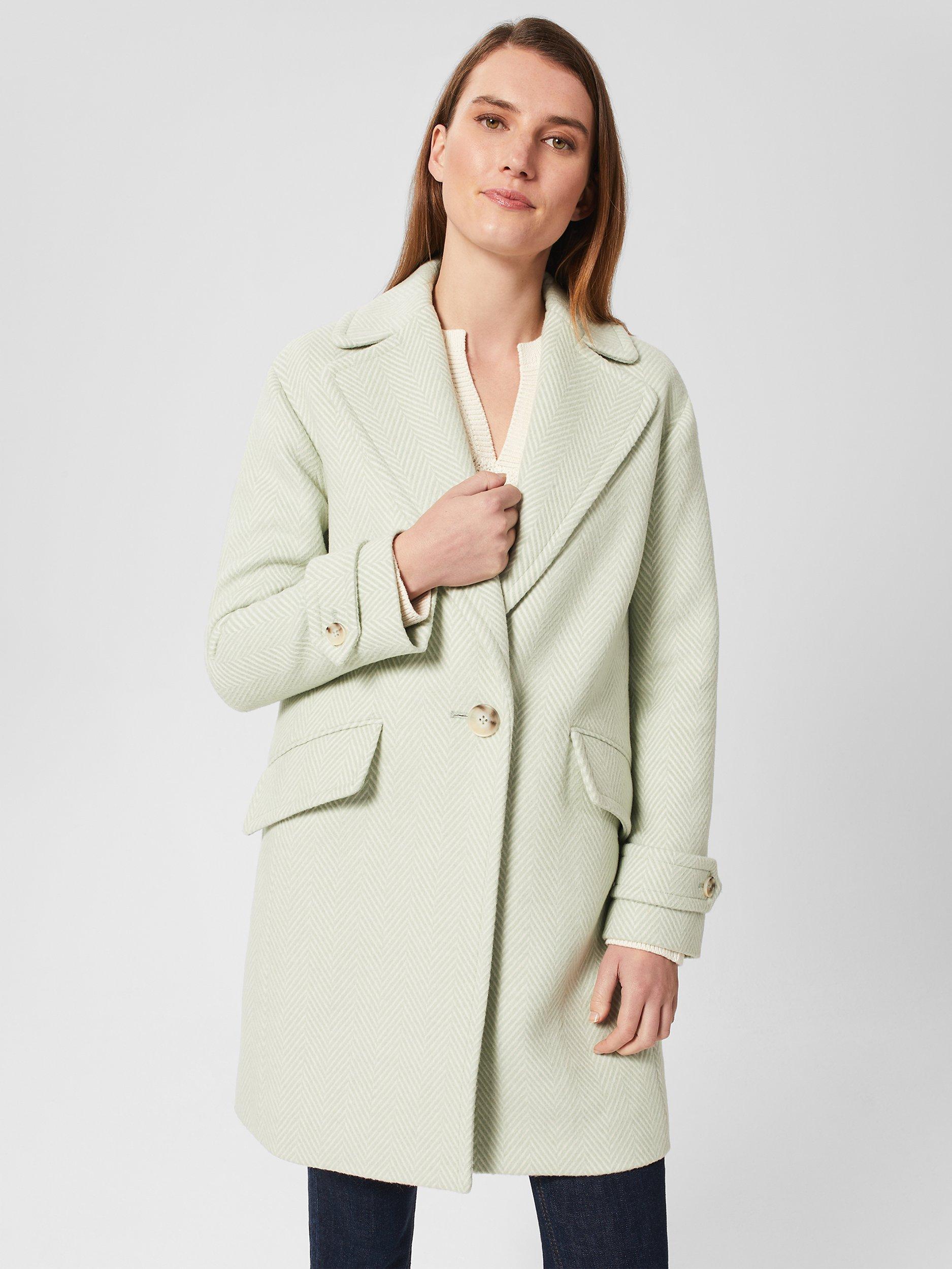 Hobbs Petite Lillie Herringbone Wool Blend Coat, Green/Ivory