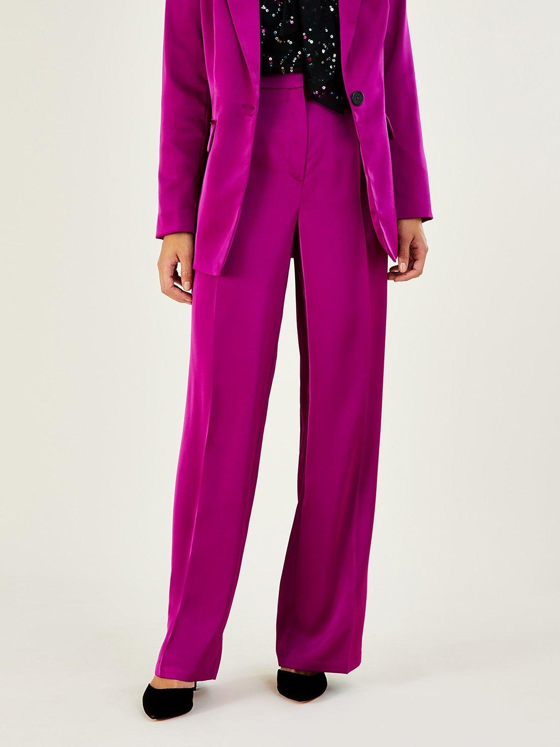 Monsoon Sophie Satin Wide Leg Trousers, Pink
