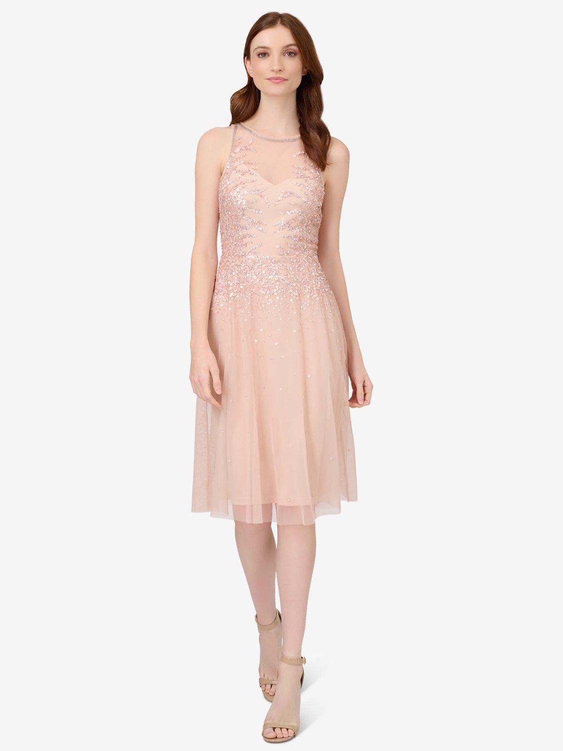 Adrianna Papell Studio Beaded Illusion Dress, Rose Blush