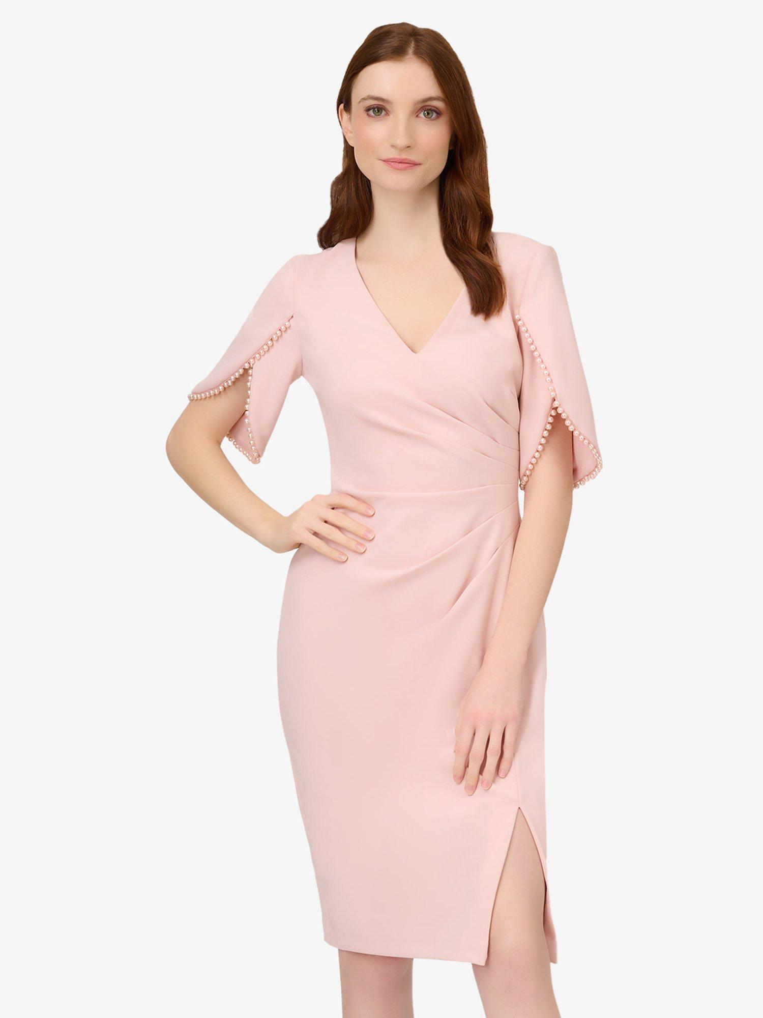 Adrianna Papell Crepe Pearl Trim Dress, Mellow Blush