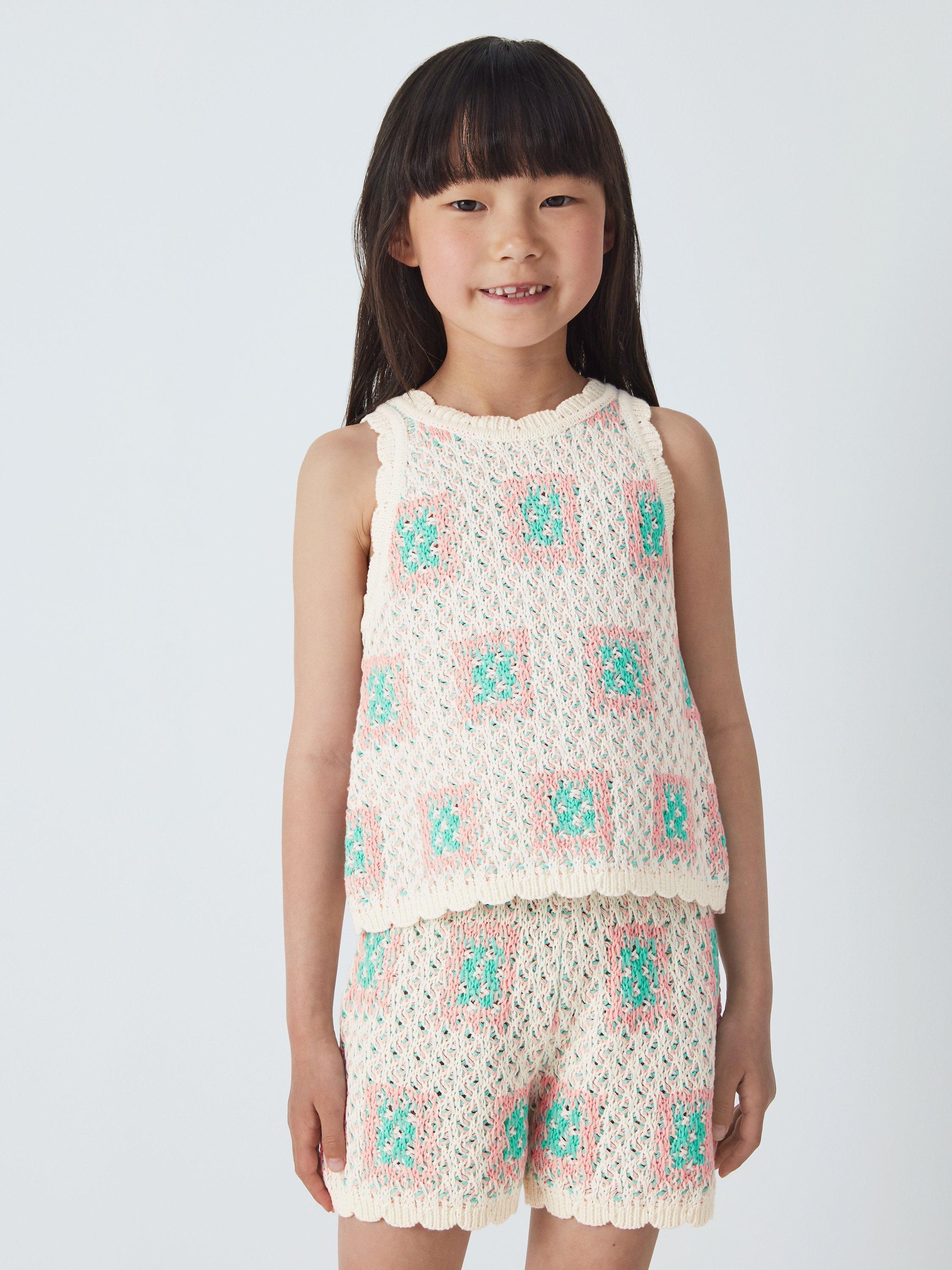 John Lewis Kids' Cotton Square Pattern Crochet Vest Top, Multi