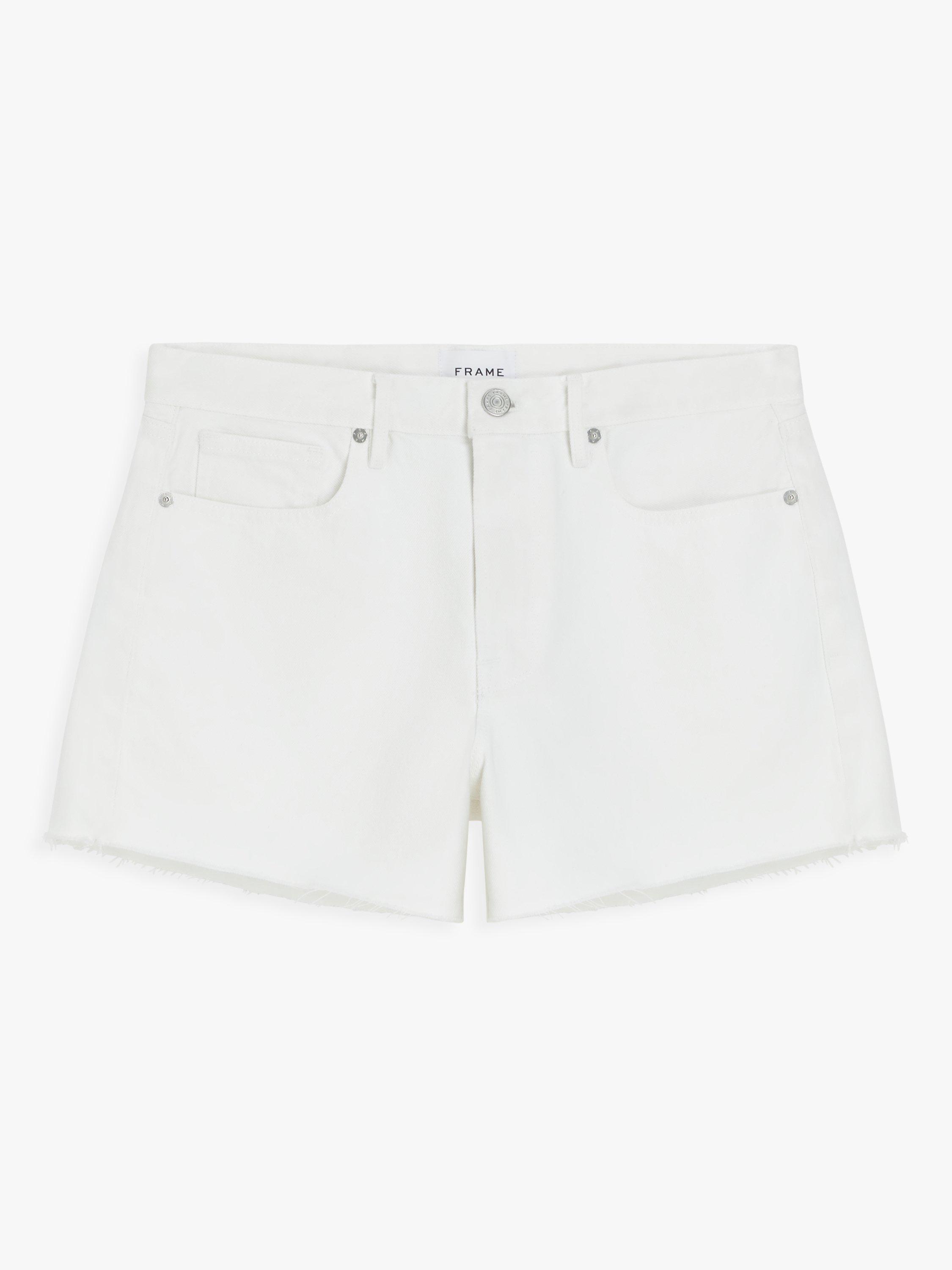 Product image 4 of 6, which shows FRAME Le Brigette High Rise Denim Shorts, Blanc, 24