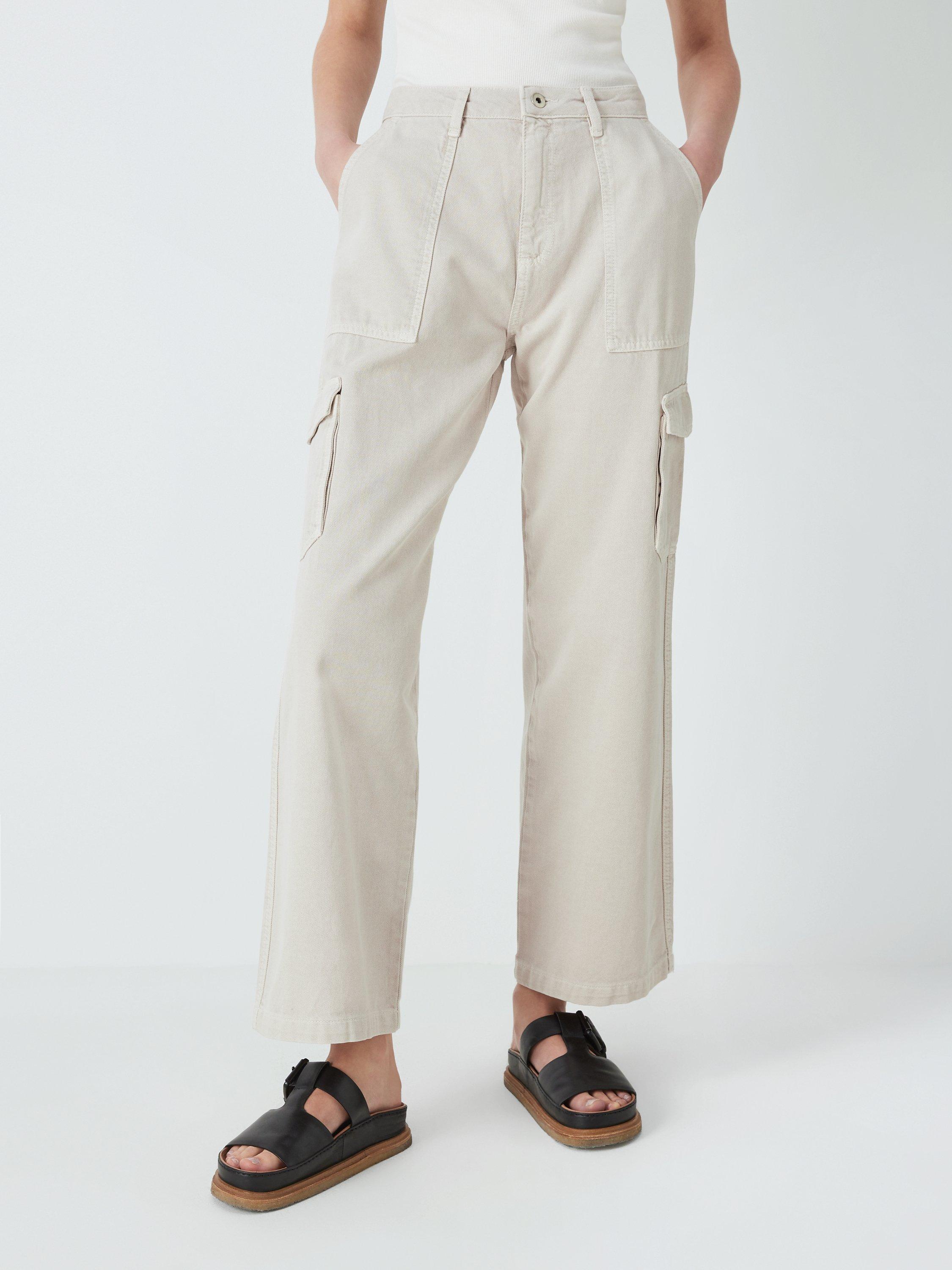 John Lewis ANYDAY Plain Wide Leg Cargo Trousers, Ecru