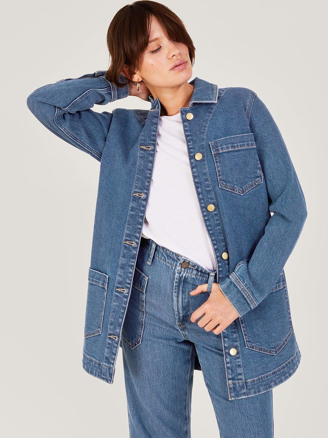 Monsoon Mindy Longline Denim Jacket, Denim Blue